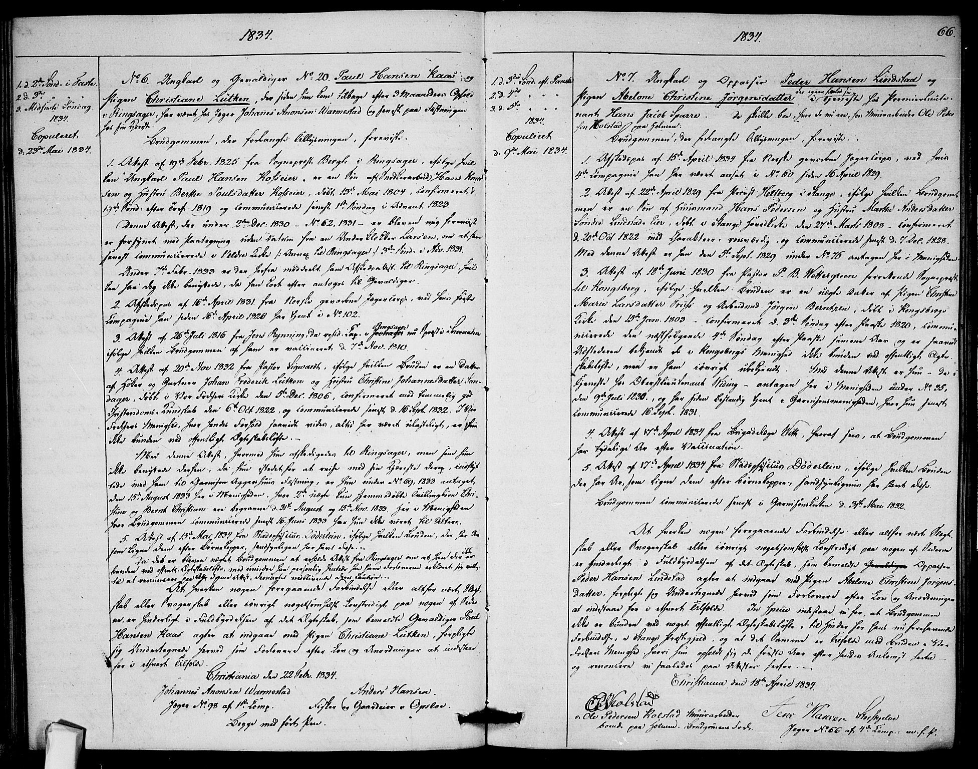 Garnisonsmenigheten Kirkebøker, AV/SAO-A-10846/H/Ha/L0002: Banns register no. I 2, 1829-1835, p. 66