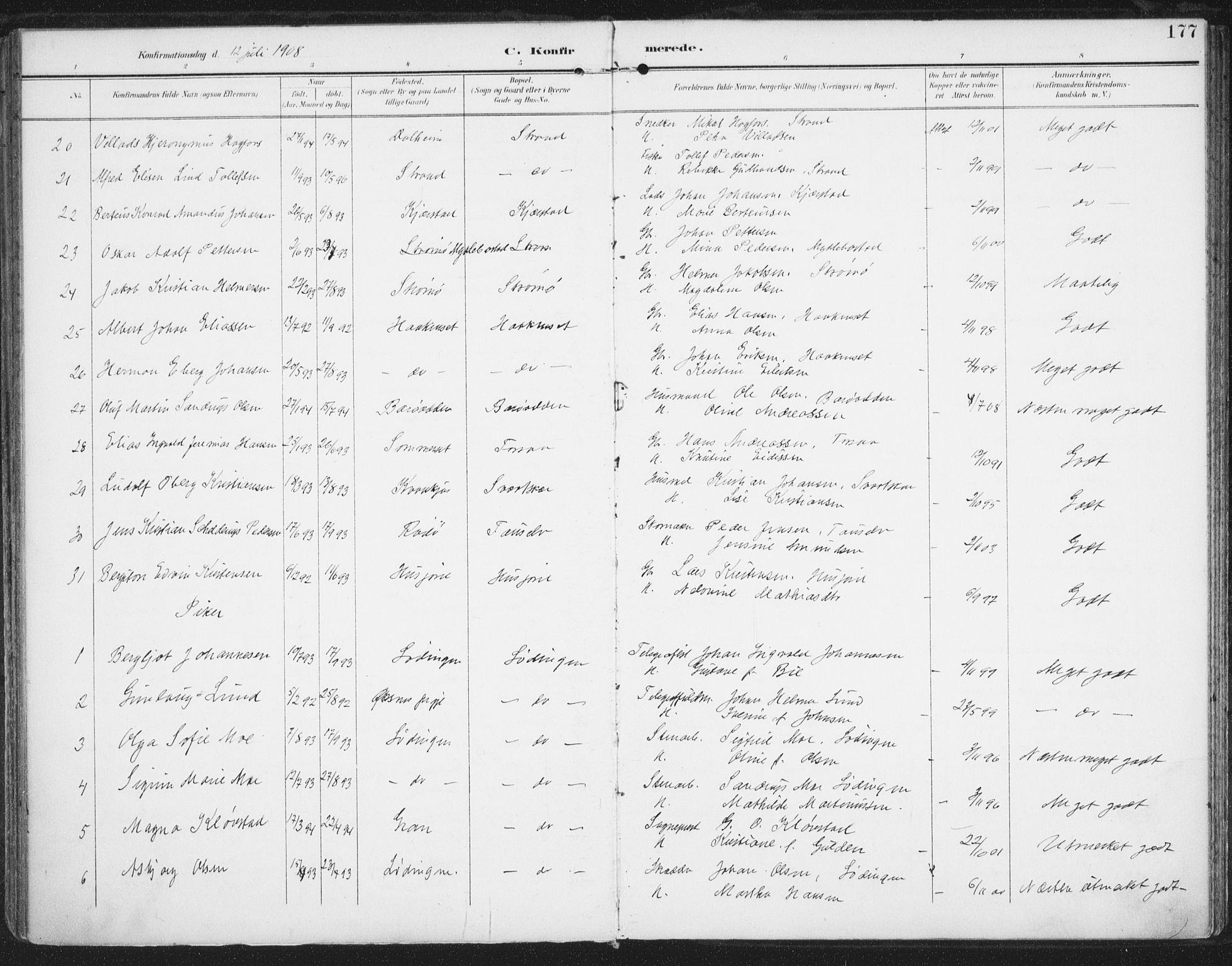 Ministerialprotokoller, klokkerbøker og fødselsregistre - Nordland, AV/SAT-A-1459/872/L1036: Parish register (official) no. 872A11, 1897-1913, p. 177