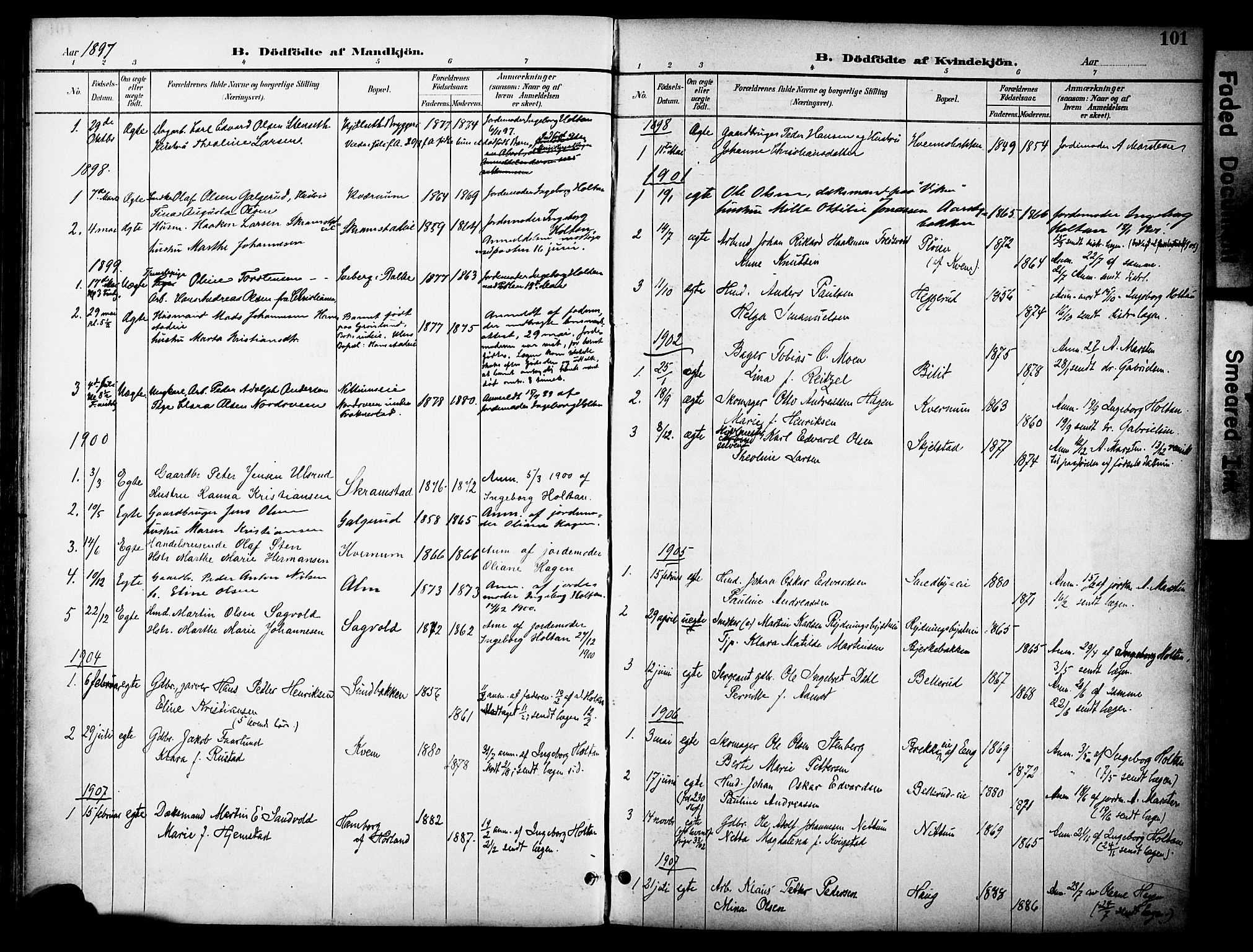 Østre Toten prestekontor, SAH/PREST-104/H/Ha/Haa/L0009: Parish register (official) no. 9, 1897-1913, p. 101