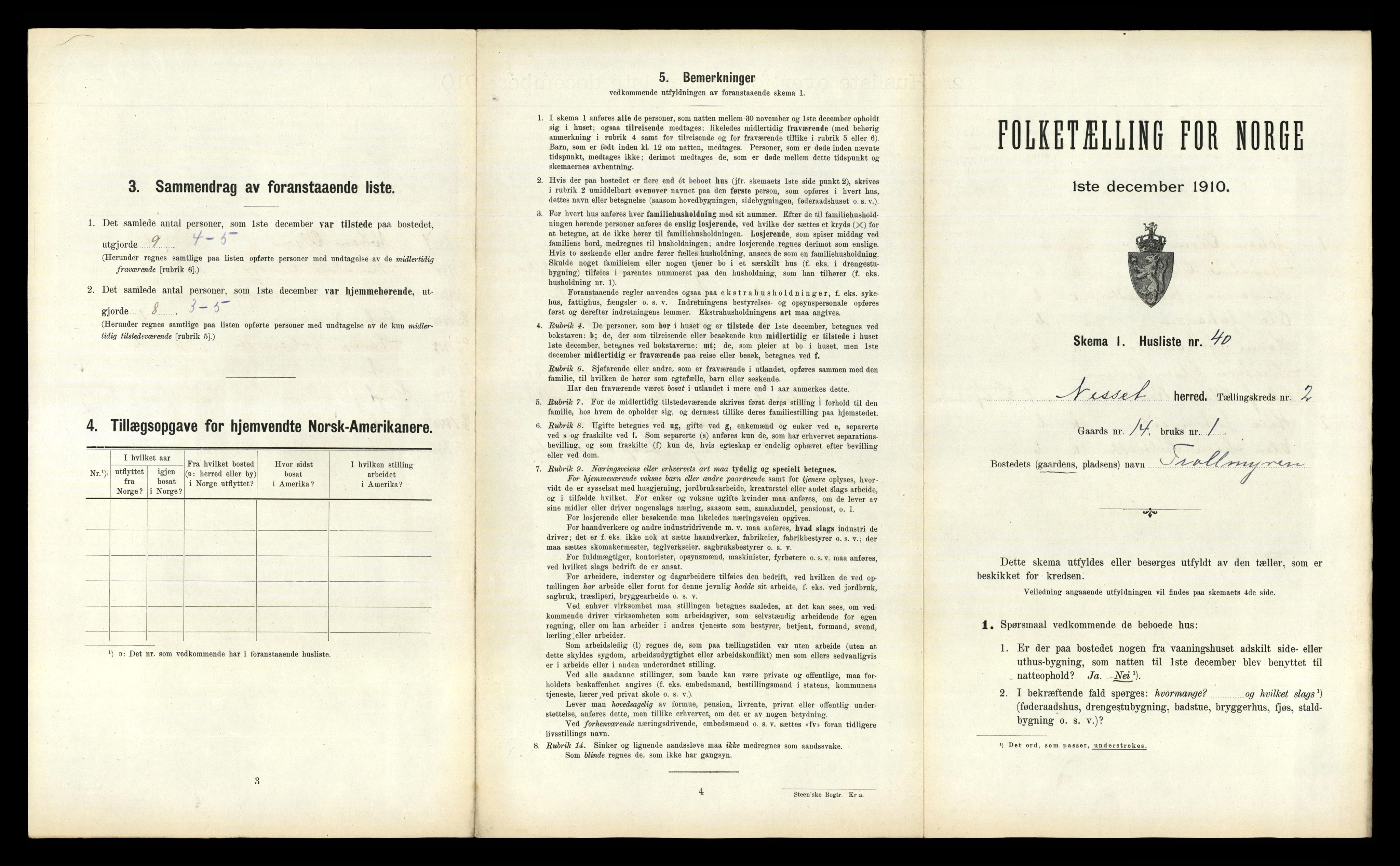 RA, 1910 census for Nesset, 1910, p. 167