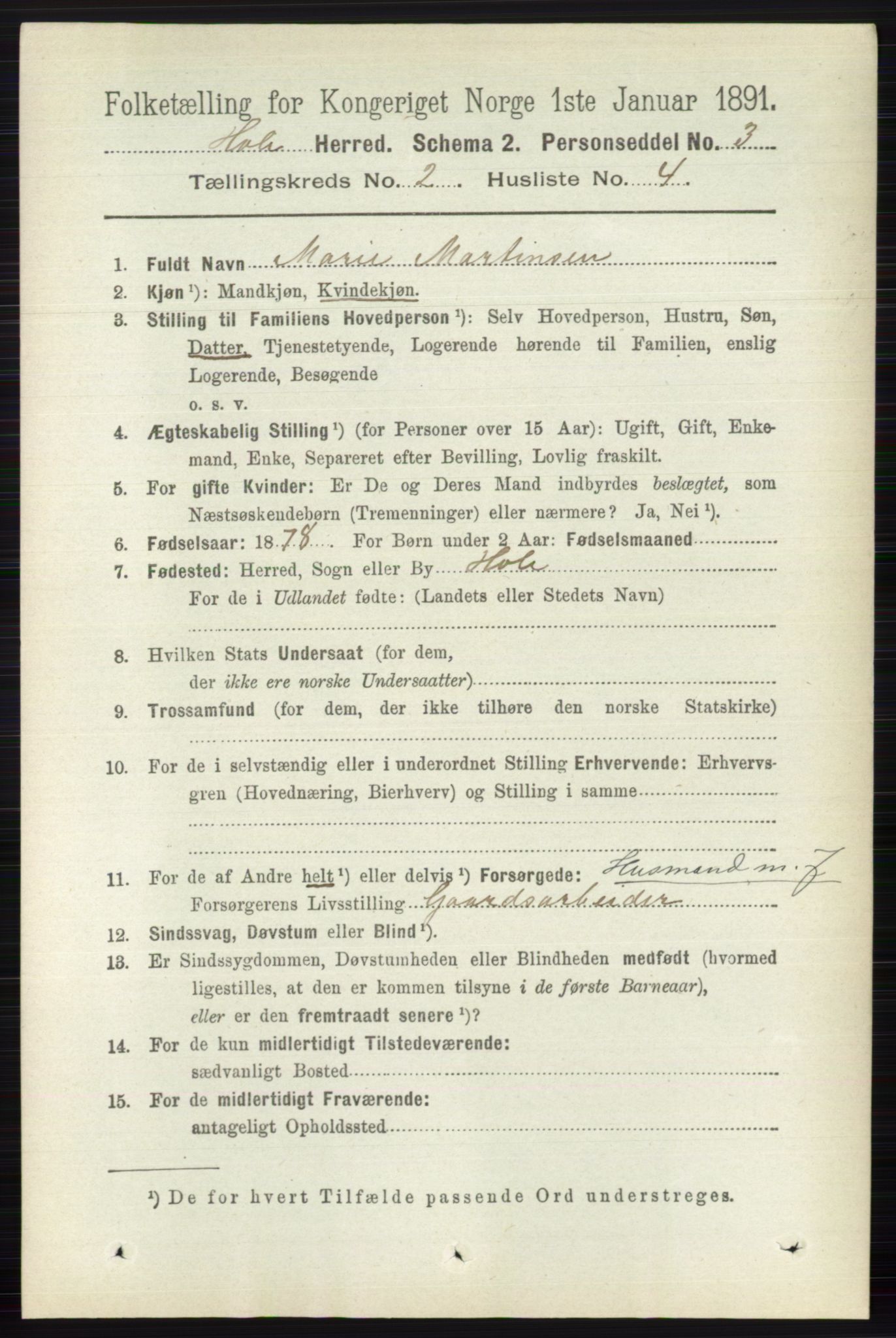 RA, 1891 census for 0612 Hole, 1891, p. 752