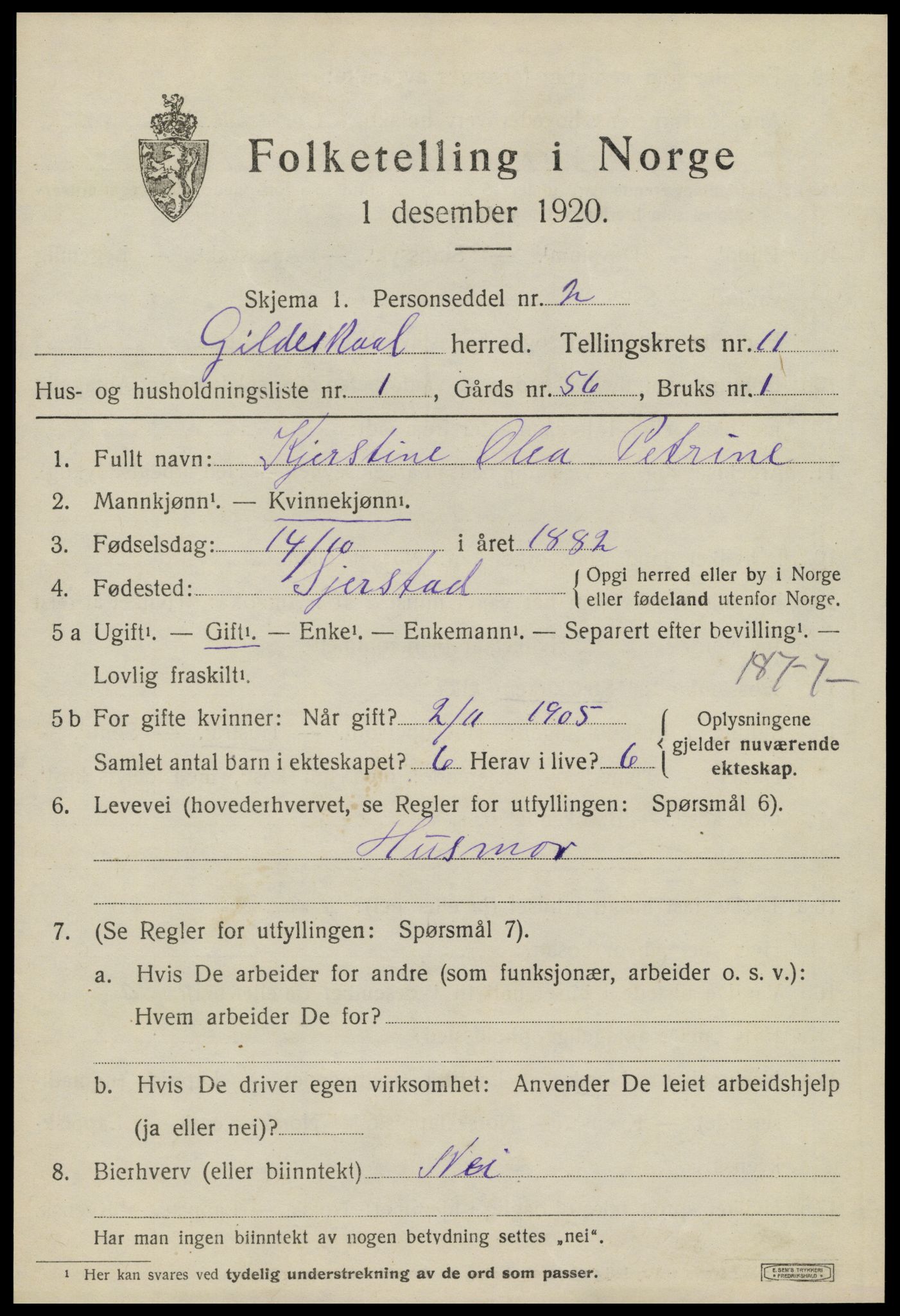 SAT, 1920 census for Gildeskål, 1920, p. 6806