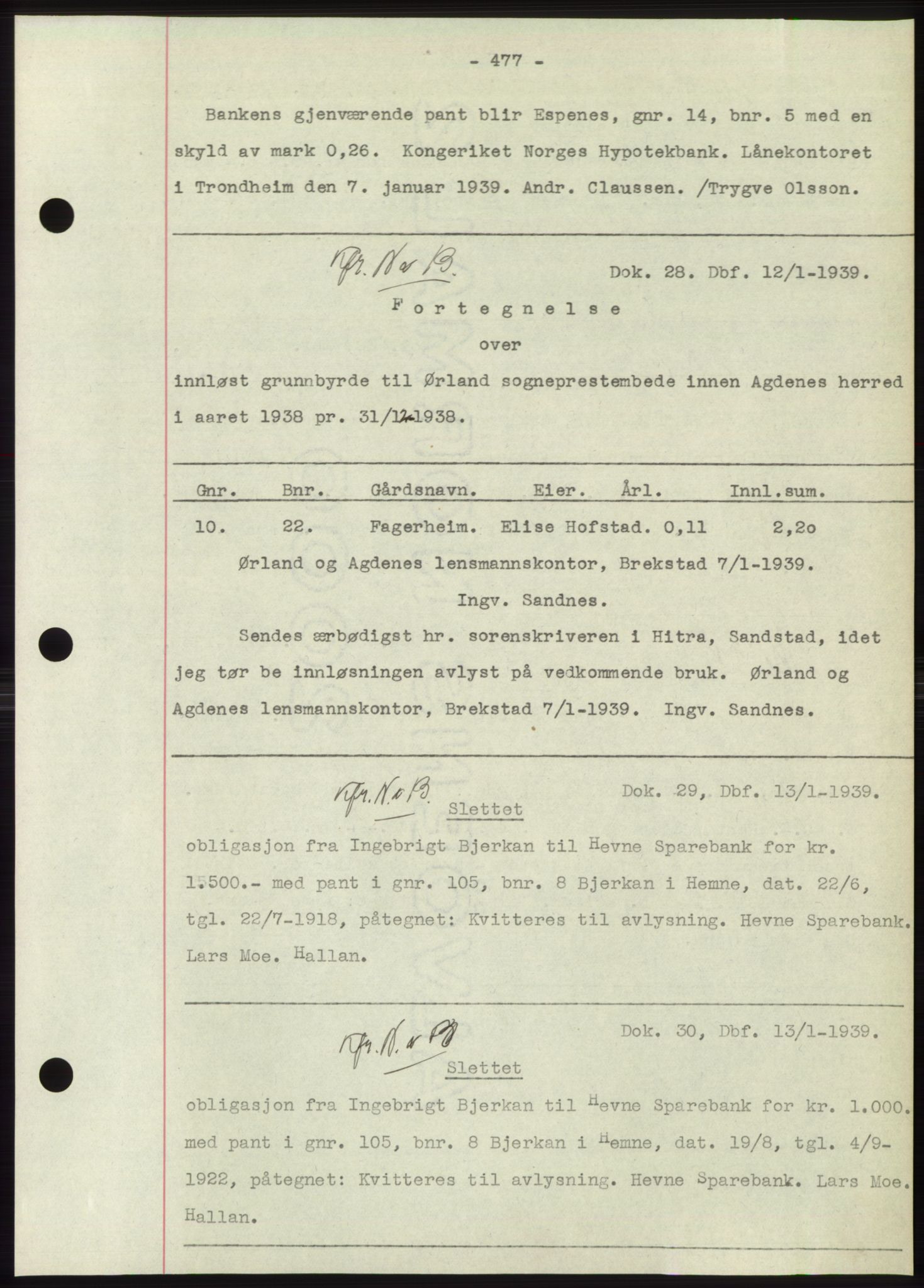 Hitra sorenskriveri, AV/SAT-A-0018/2/2C/2Ca: Mortgage book no. C1, 1936-1945, Diary no: : 28/1939