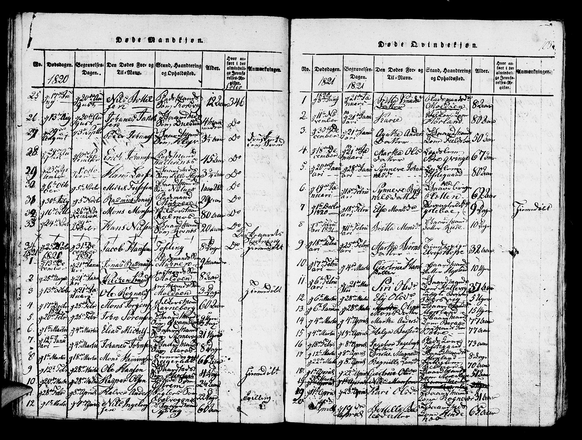 Lindås Sokneprestembete, SAB/A-76701/H/Haa: Parish register (official) no. A 7, 1816-1823, p. 105