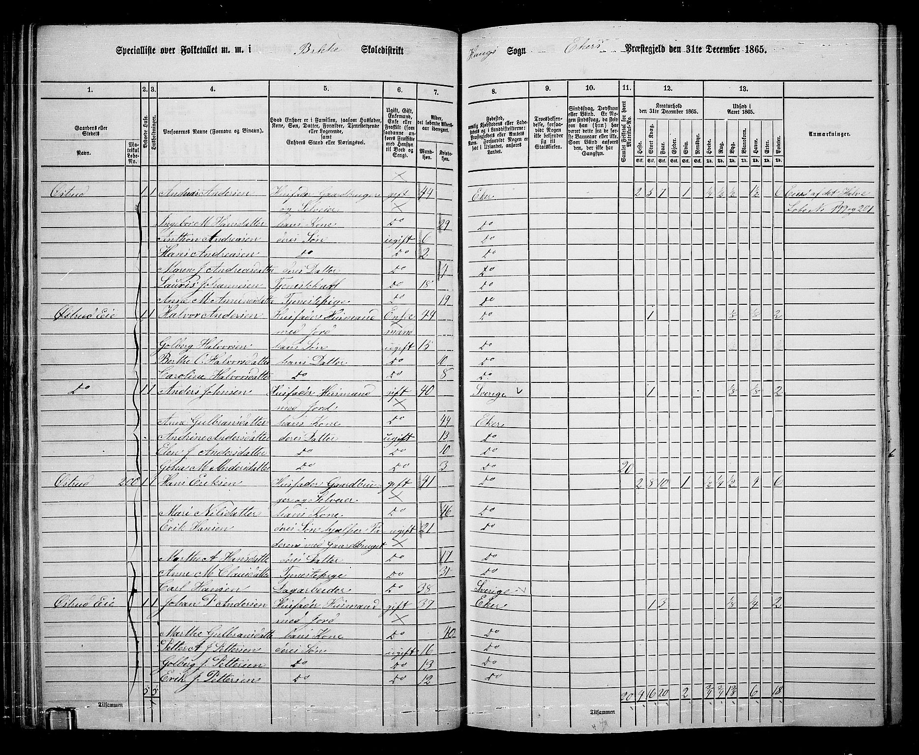 RA, 1865 census for Eiker, 1865, p. 70