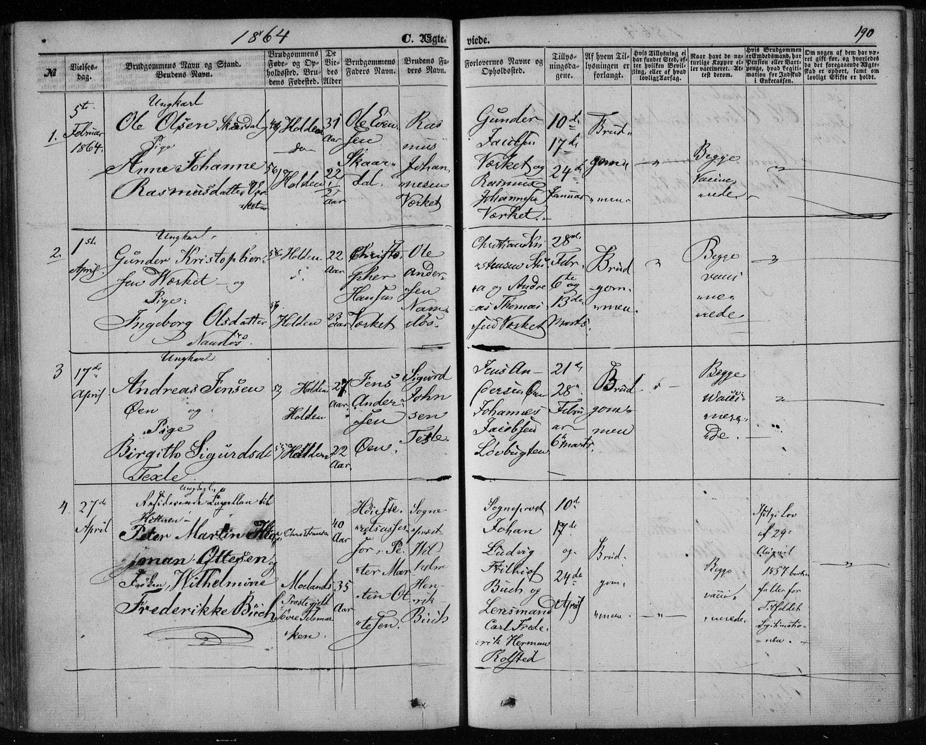 Holla kirkebøker, AV/SAKO-A-272/F/Fa/L0006: Parish register (official) no. 6, 1861-1869, p. 190