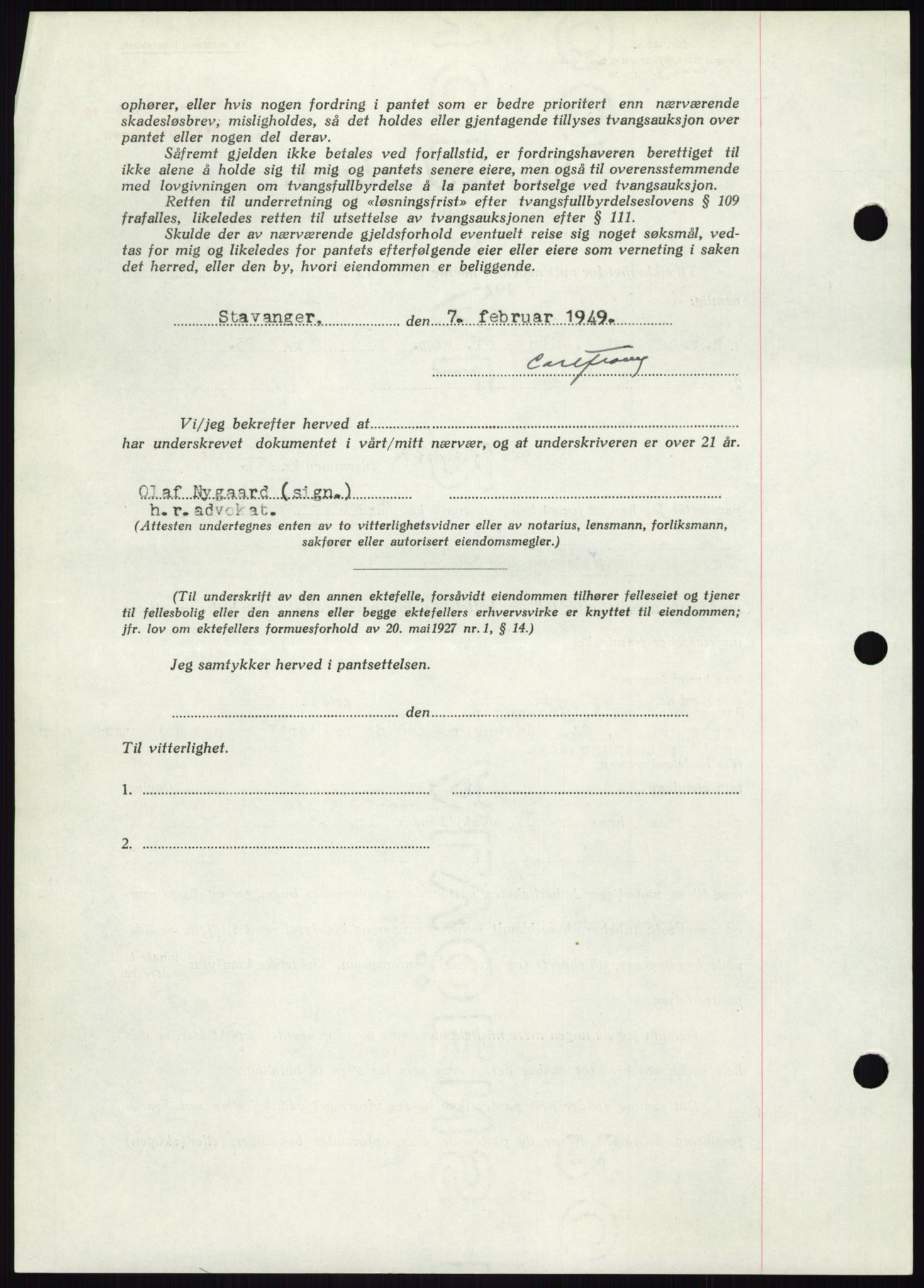 Stavanger byrett, AV/SAST-A-100455/002/G/Gb/L0032: Mortgage book, 1947-1950, Diary no: : 309/1949