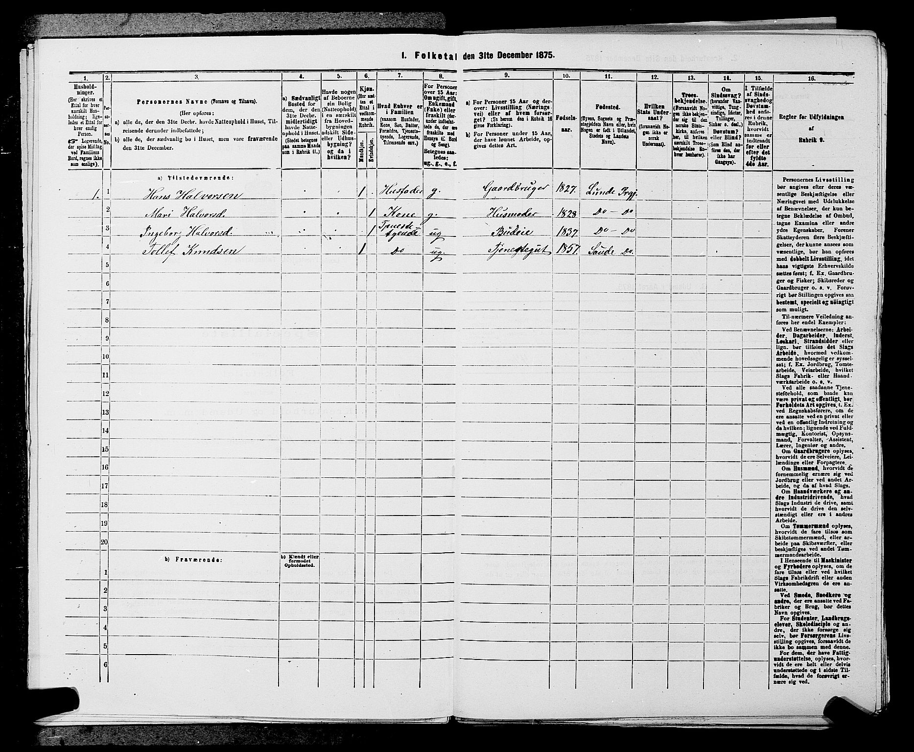 SAKO, 1875 census for 0820P Lunde, 1875, p. 45