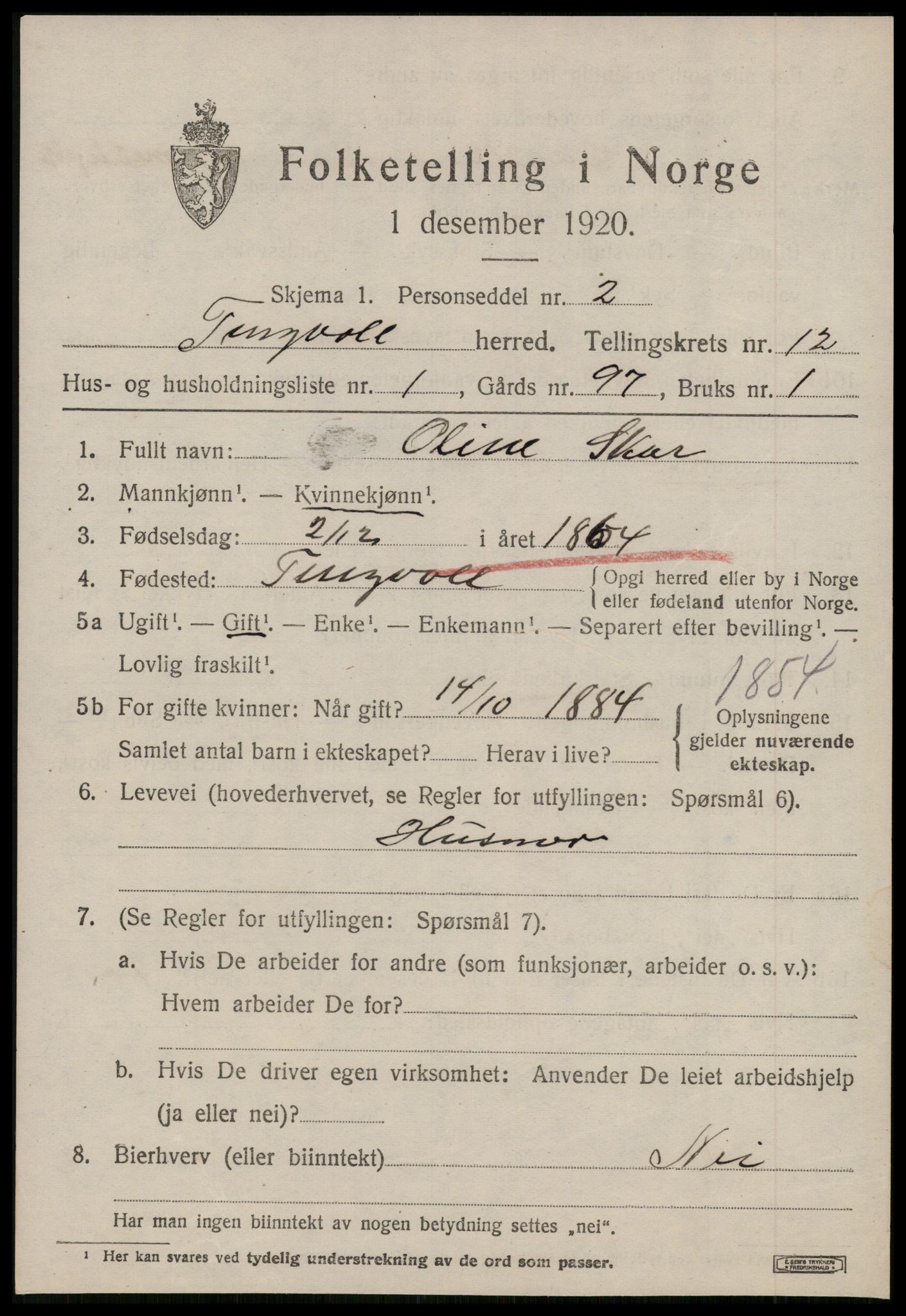 SAT, 1920 census for Tingvoll, 1920, p. 5930