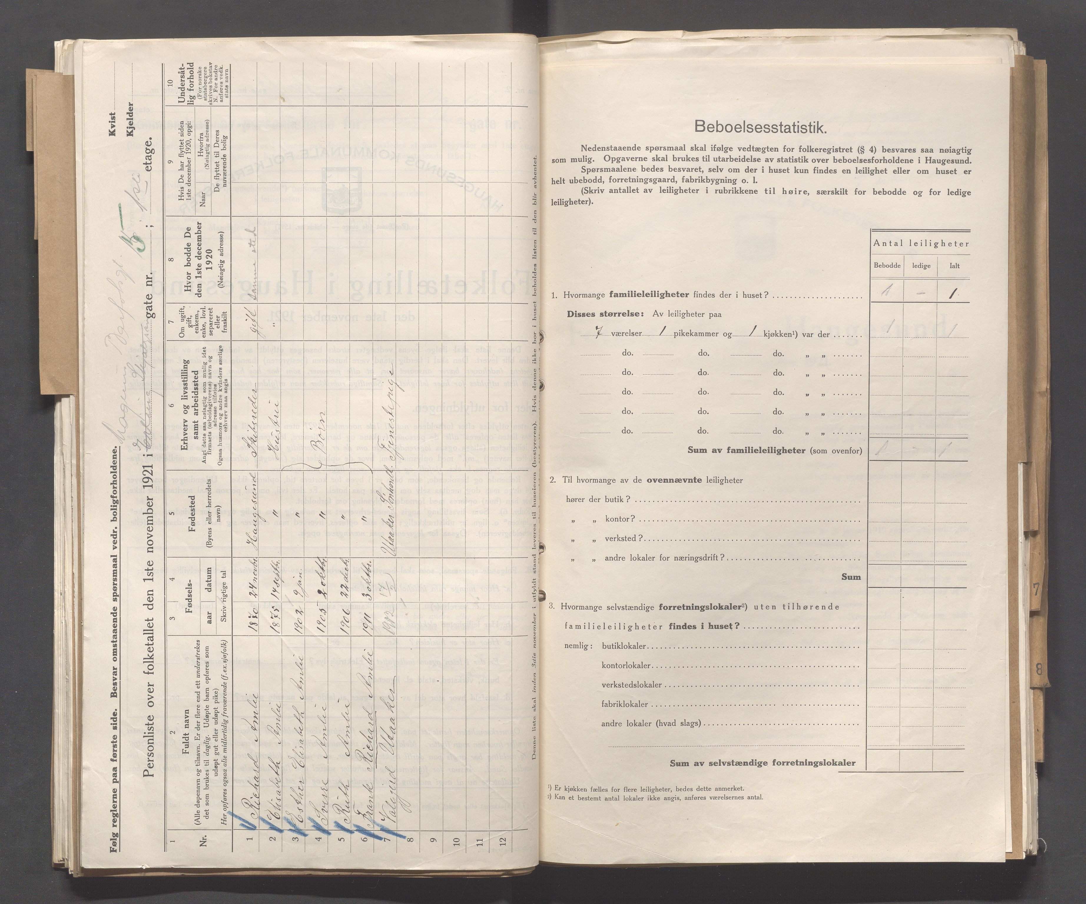 IKAR, Local census 1.11.1921 for Haugesund, 1921, p. 3057