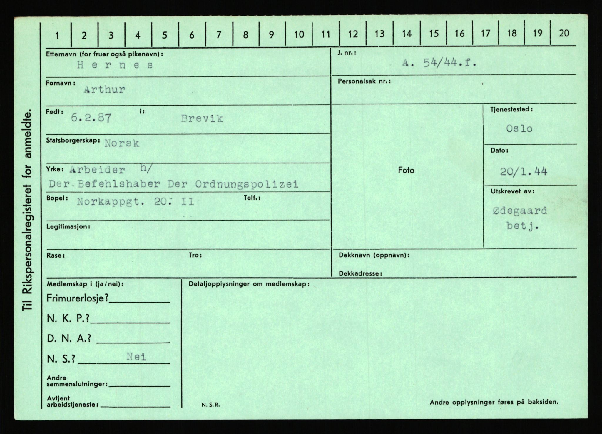 Statspolitiet - Hovedkontoret / Osloavdelingen, AV/RA-S-1329/C/Ca/L0006: Hanche - Hokstvedt, 1943-1945, p. 3992