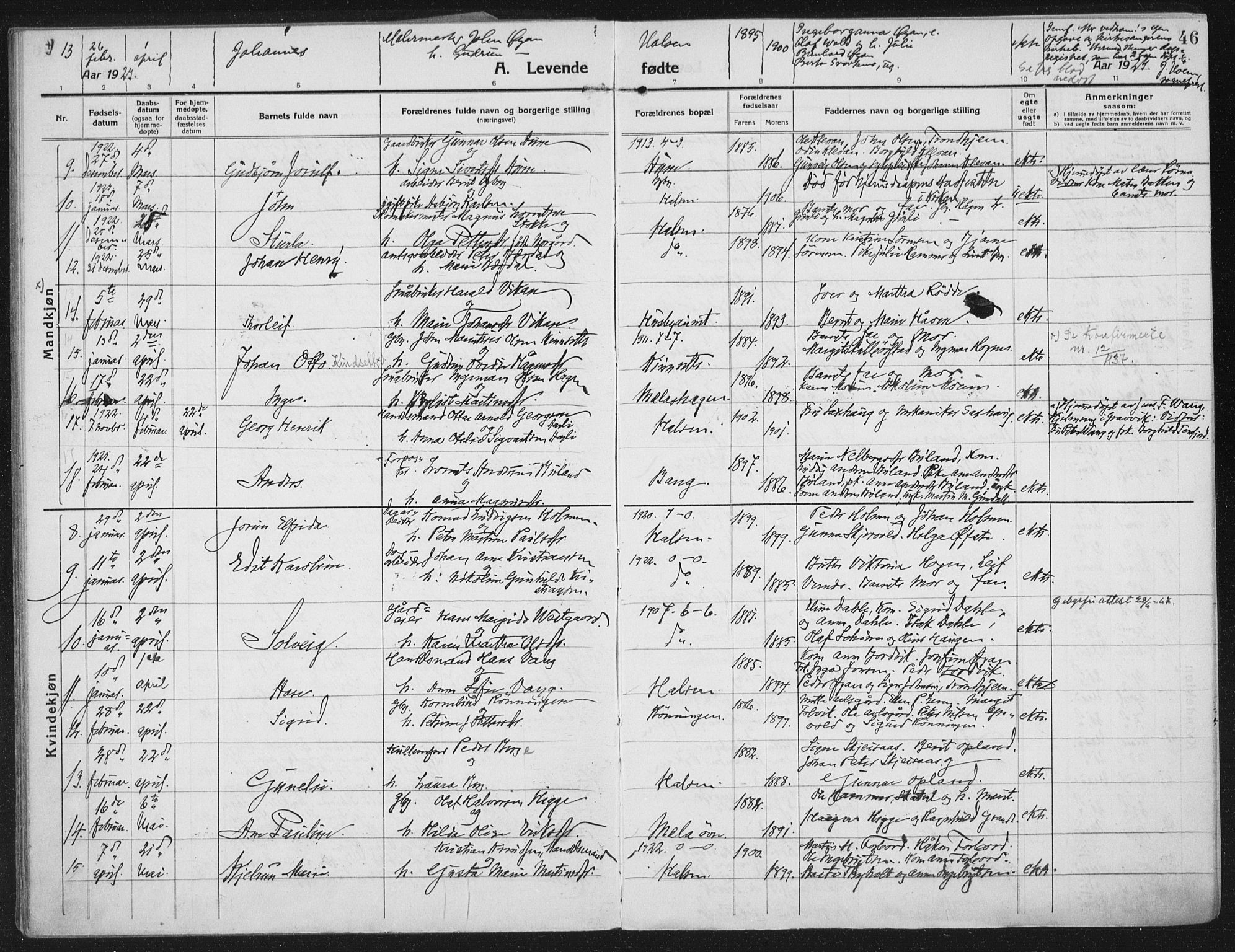 Ministerialprotokoller, klokkerbøker og fødselsregistre - Nord-Trøndelag, AV/SAT-A-1458/709/L0083: Parish register (official) no. 709A23, 1916-1928, p. 46