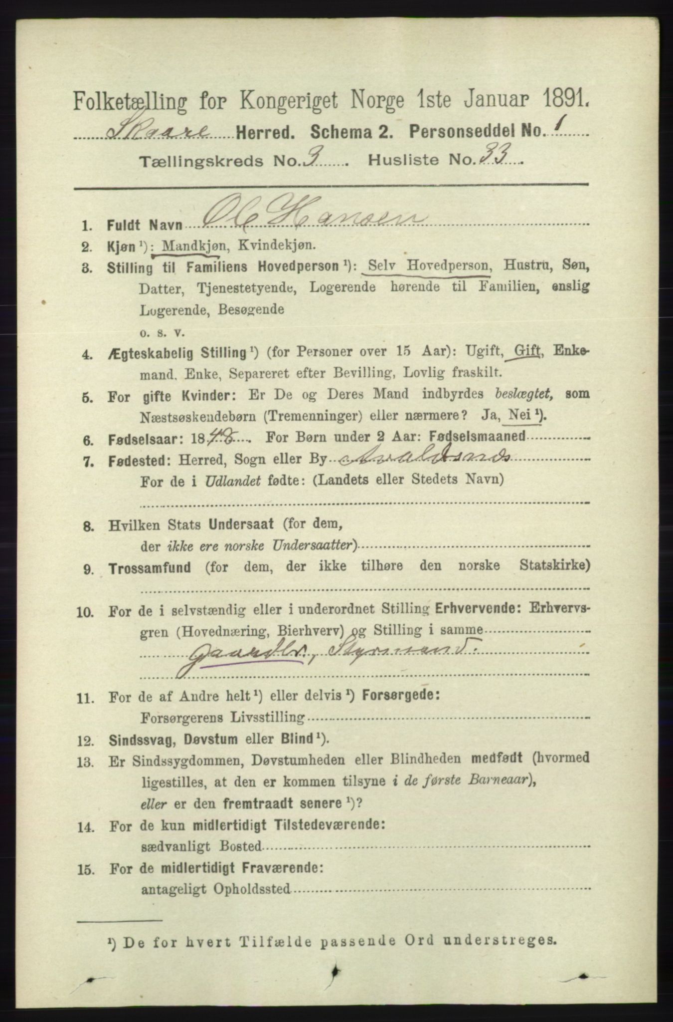 RA, 1891 census for 1153 Skåre, 1891, p. 1266