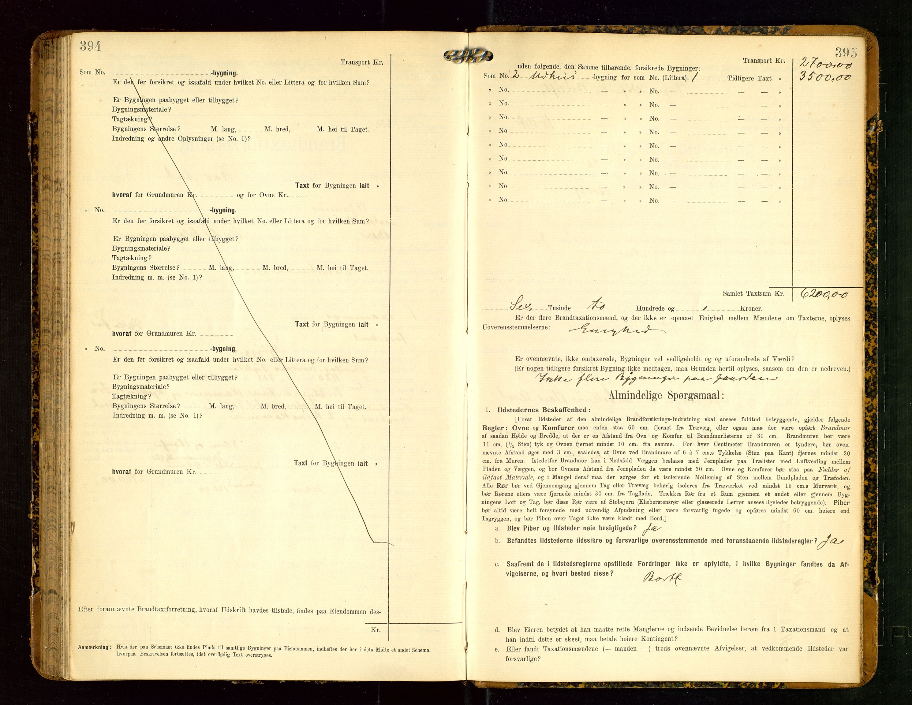 Klepp lensmannskontor, AV/SAST-A-100163/Goc/L0004: "Brandtaxationsprotokol" m/register, 1906-1908, p. 394-395