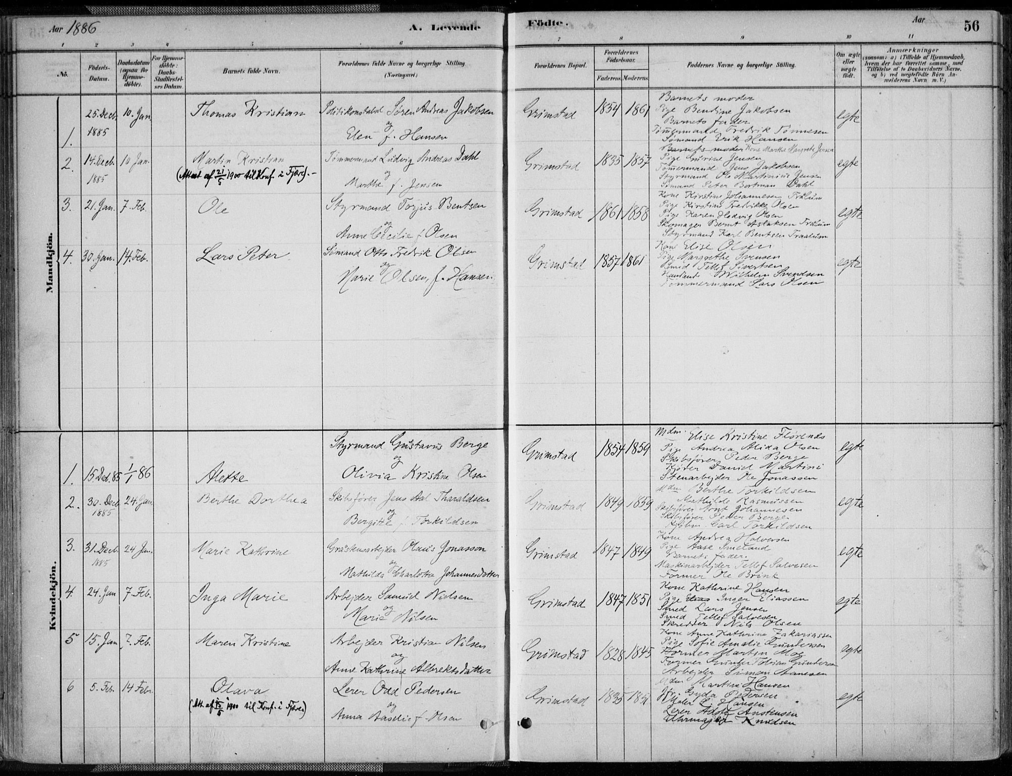 Grimstad sokneprestkontor, SAK/1111-0017/F/Fa/L0003: Parish register (official) no. A 2, 1882-1912, p. 56