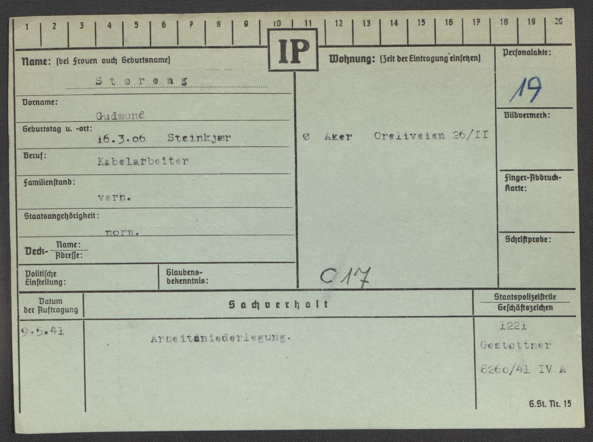 Befehlshaber der Sicherheitspolizei und des SD, AV/RA-RAFA-5969/E/Ea/Eaa/L0009: Register over norske fanger i Møllergata 19: Ru-Sy, 1940-1945, p. 1416