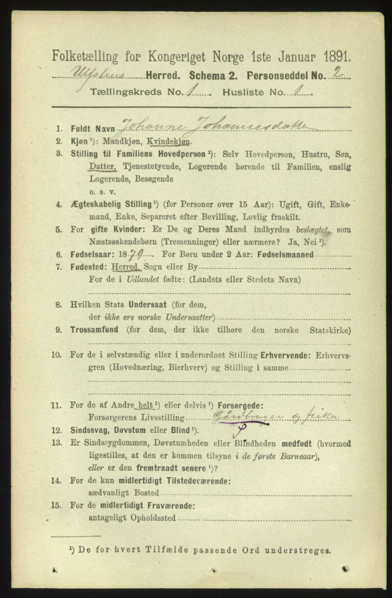 RA, 1891 census for 1516 Ulstein, 1891, p. 63