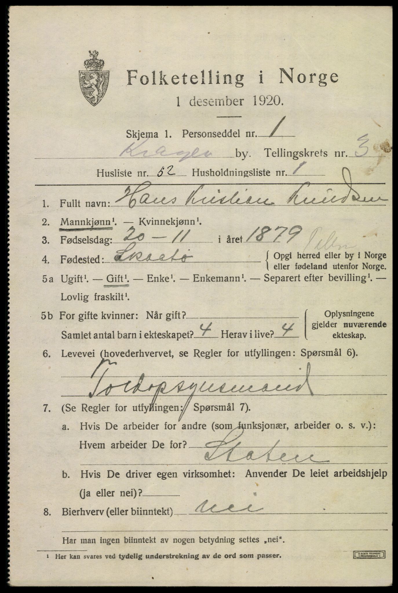 SAKO, 1920 census for Kragerø, 1920, p. 7655