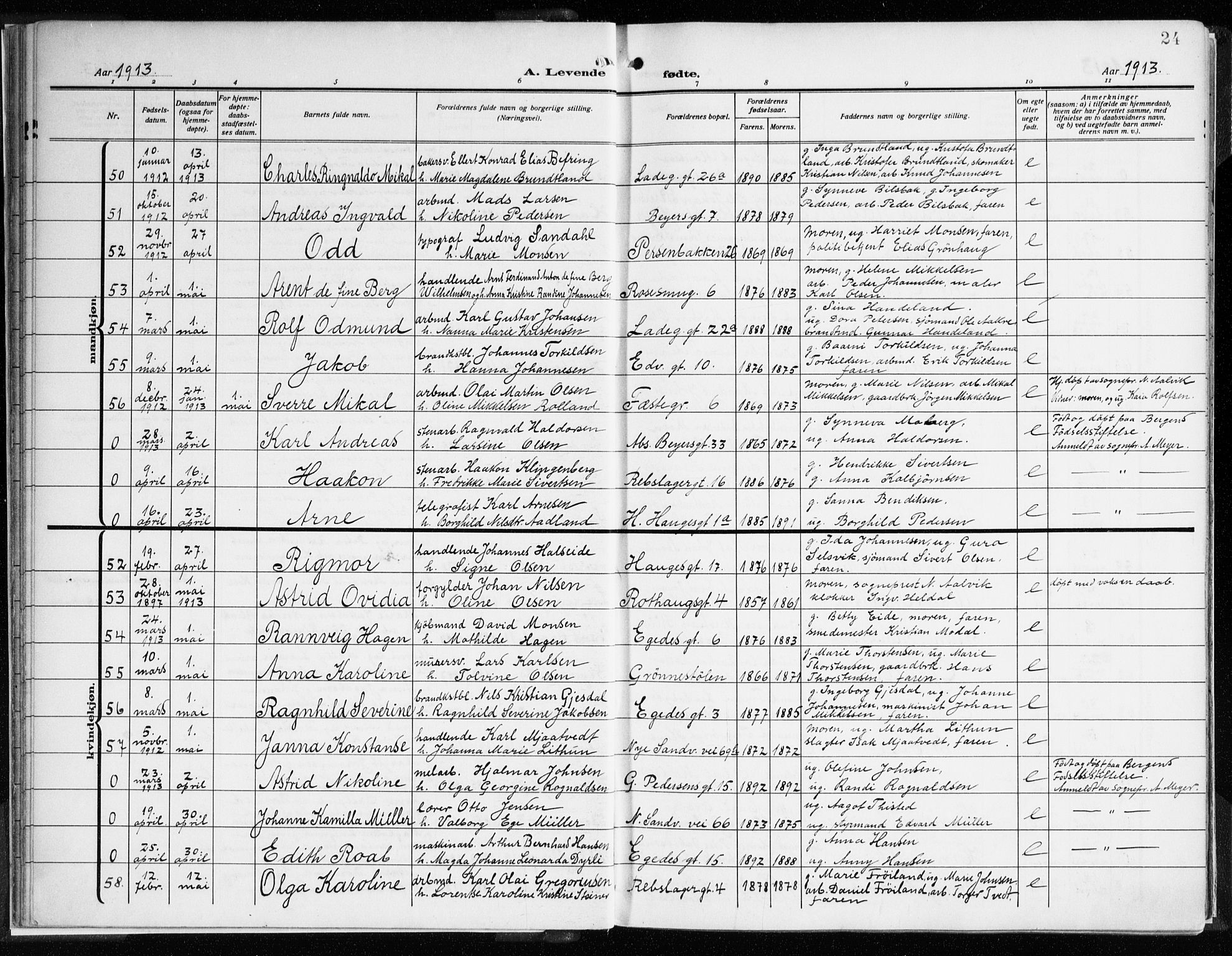 Sandviken Sokneprestembete, AV/SAB-A-77601/H/Ha/L0007: Parish register (official) no. B 4, 1912-1924, p. 24