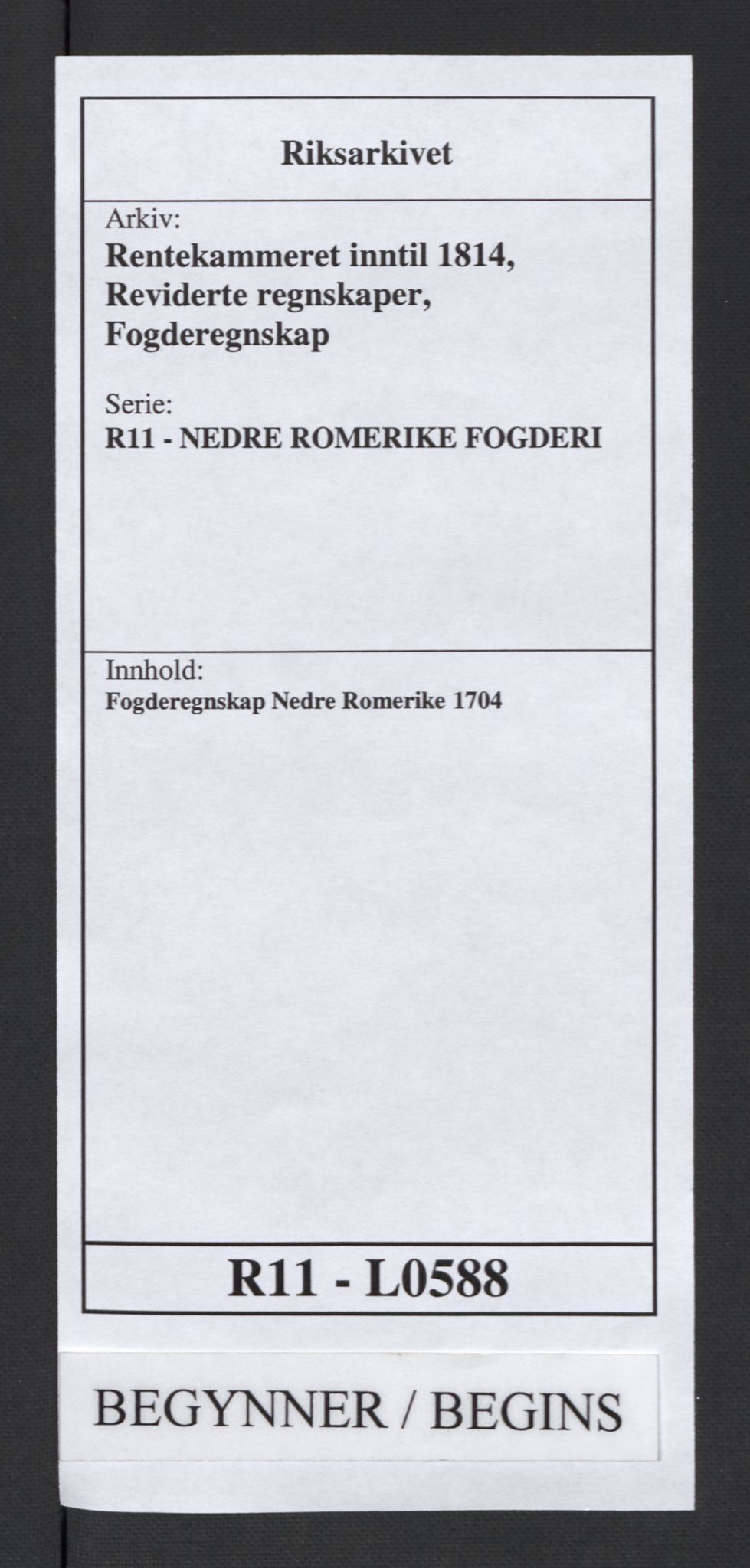 Rentekammeret inntil 1814, Reviderte regnskaper, Fogderegnskap, RA/EA-4092/R11/L0588: Fogderegnskap Nedre Romerike, 1704, p. 1