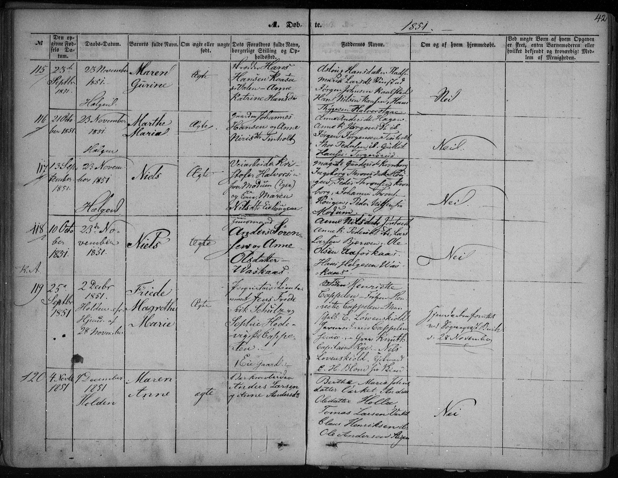 Holla kirkebøker, AV/SAKO-A-272/F/Fa/L0005: Parish register (official) no. 5, 1849-1860, p. 42