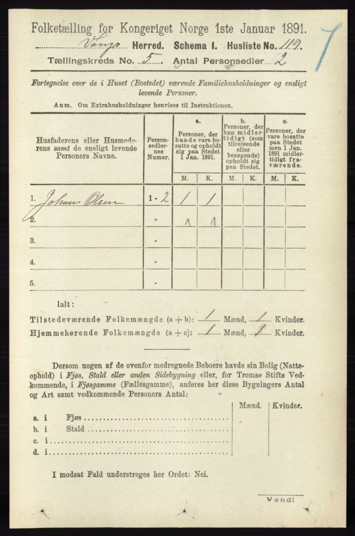 RA, 1891 census for 0414 Vang, 1891, p. 3503