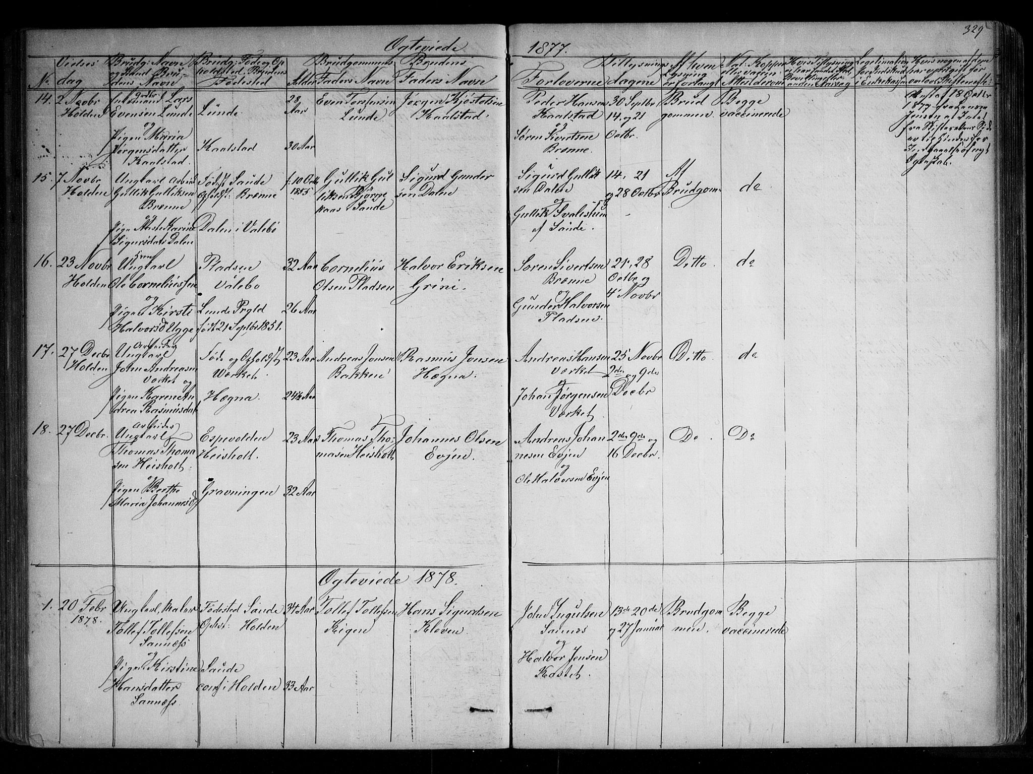 Holla kirkebøker, SAKO/A-272/G/Ga/L0004: Parish register (copy) no. I 4, 1867-1890, p. 329