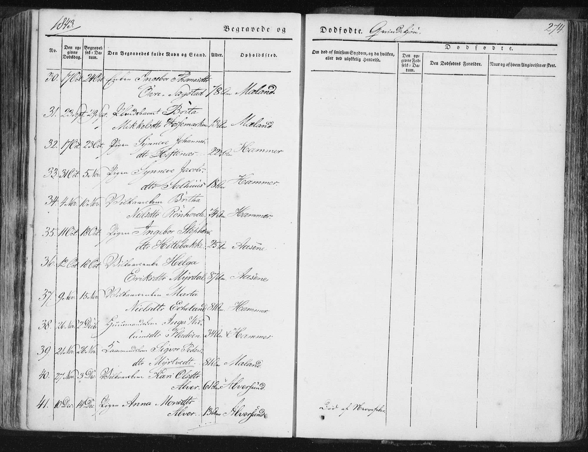 Hamre sokneprestembete, SAB/A-75501/H/Ha/Haa/Haaa/L0012: Parish register (official) no. A 12, 1834-1845, p. 274