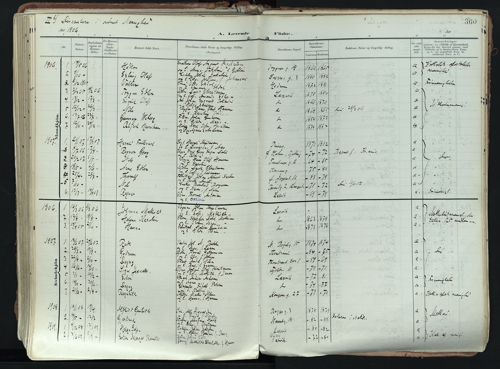 Larvik kirkebøker, SAKO/A-352/F/Fa/L0012: Parish register (official) no. I 12, 1905-1933, p. 360