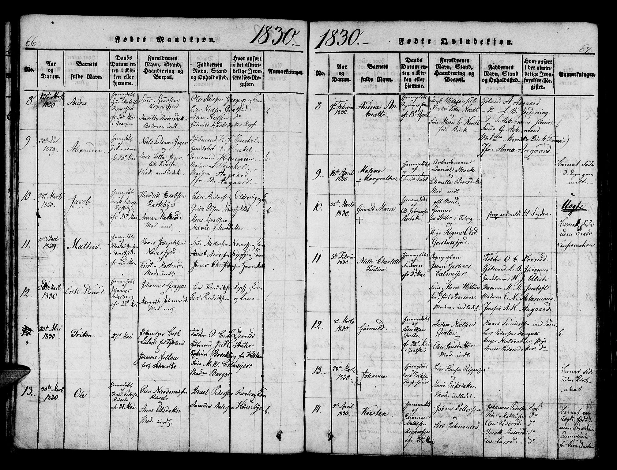 Hammerfest sokneprestkontor, SATØ/S-1347/H/Ha/L0003.kirke: Parish register (official) no. 3, 1821-1842, p. 66-67