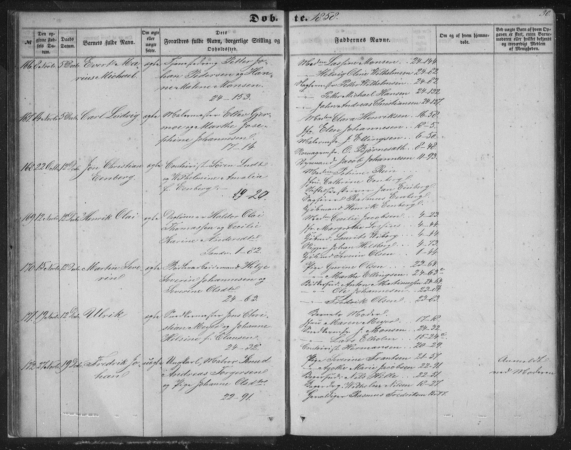 Korskirken sokneprestembete, AV/SAB-A-76101/H/Haa/L0018: Parish register (official) no. B 4, 1857-1866, p. 30