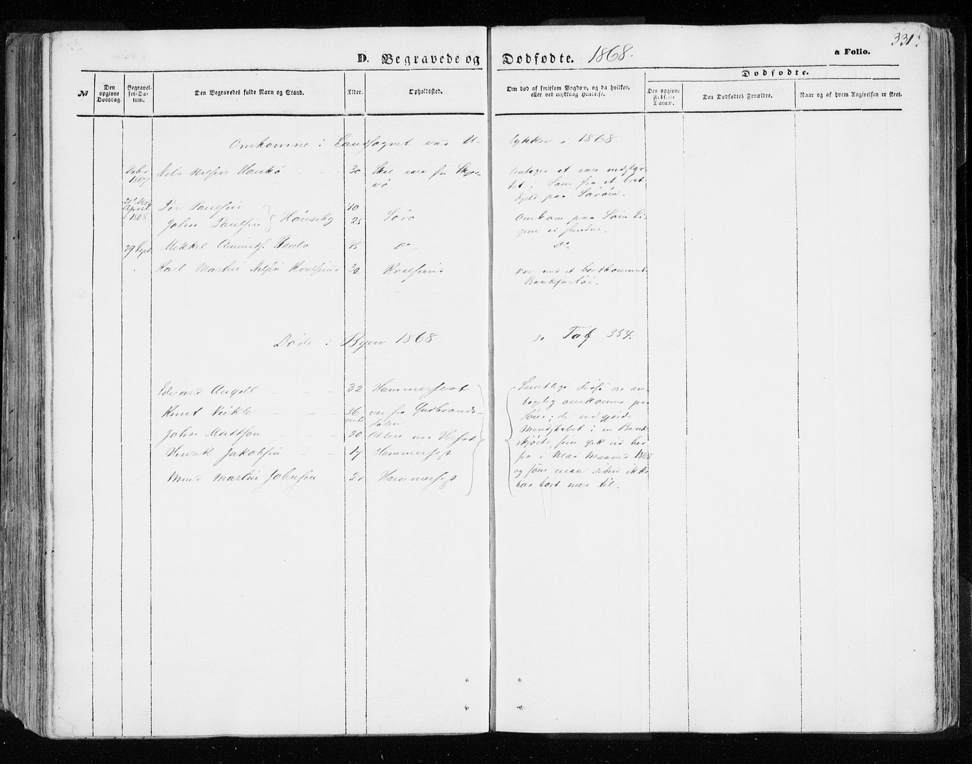 Hammerfest sokneprestkontor, AV/SATØ-S-1347/H/Ha/L0005.kirke: Parish register (official) no. 5, 1857-1869, p. 331