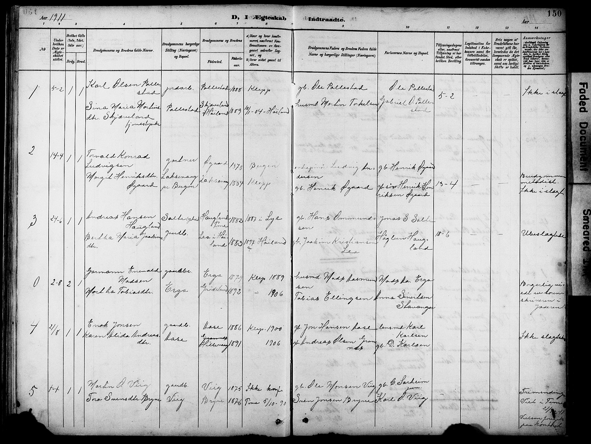 Klepp sokneprestkontor, SAST/A-101803/001/3/30BB/L0005: Parish register (copy) no. B 5, 1889-1918, p. 150