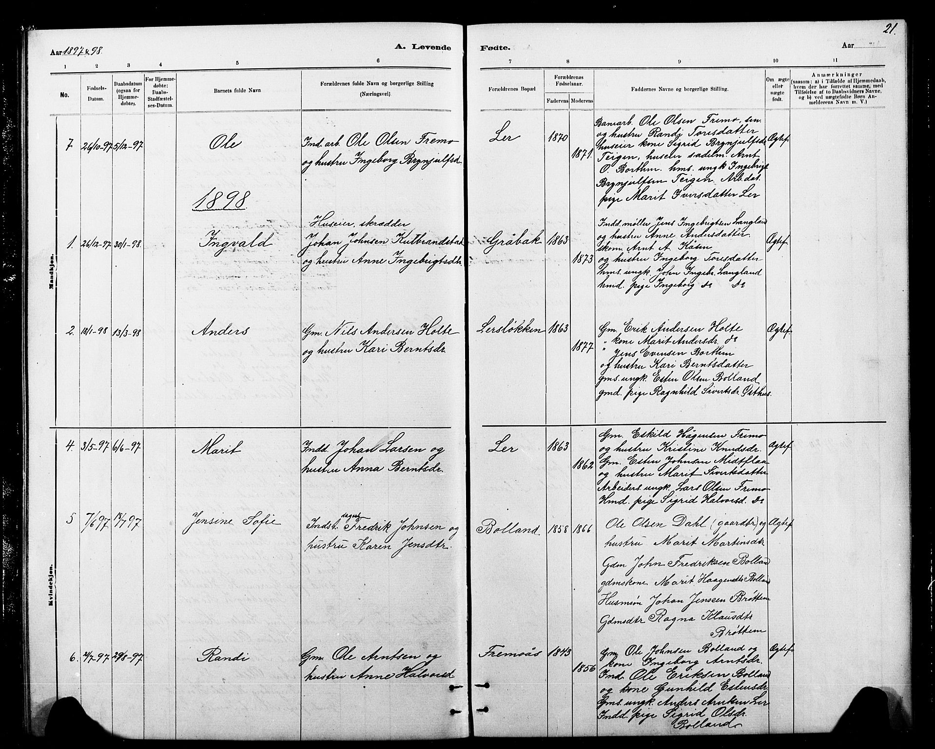 Ministerialprotokoller, klokkerbøker og fødselsregistre - Sør-Trøndelag, SAT/A-1456/693/L1123: Parish register (copy) no. 693C04, 1887-1910, p. 21