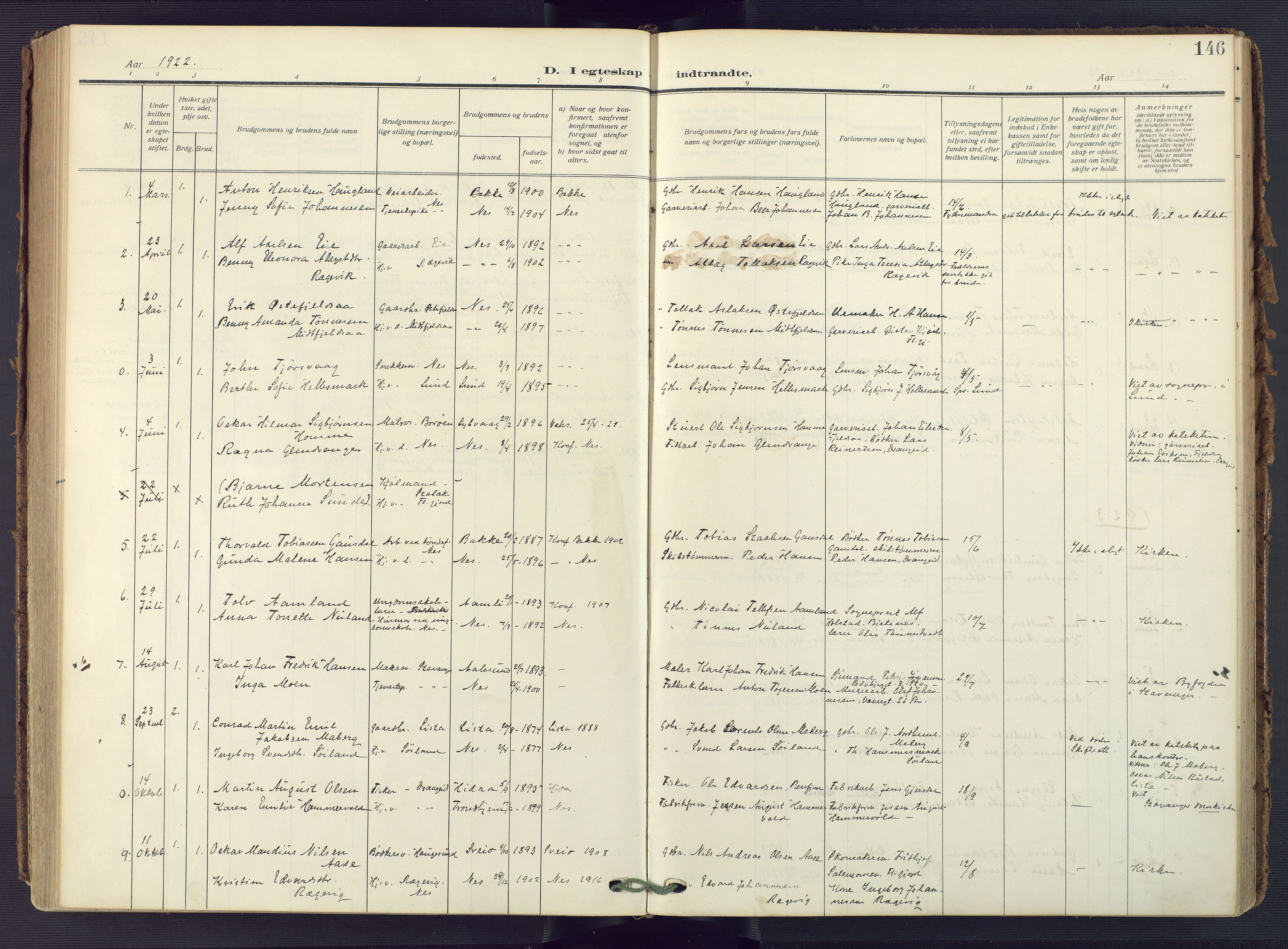 Flekkefjord sokneprestkontor, AV/SAK-1111-0012/F/Fa/Fac/L0010: Parish register (official) no. A 10, 1910-1927, p. 146