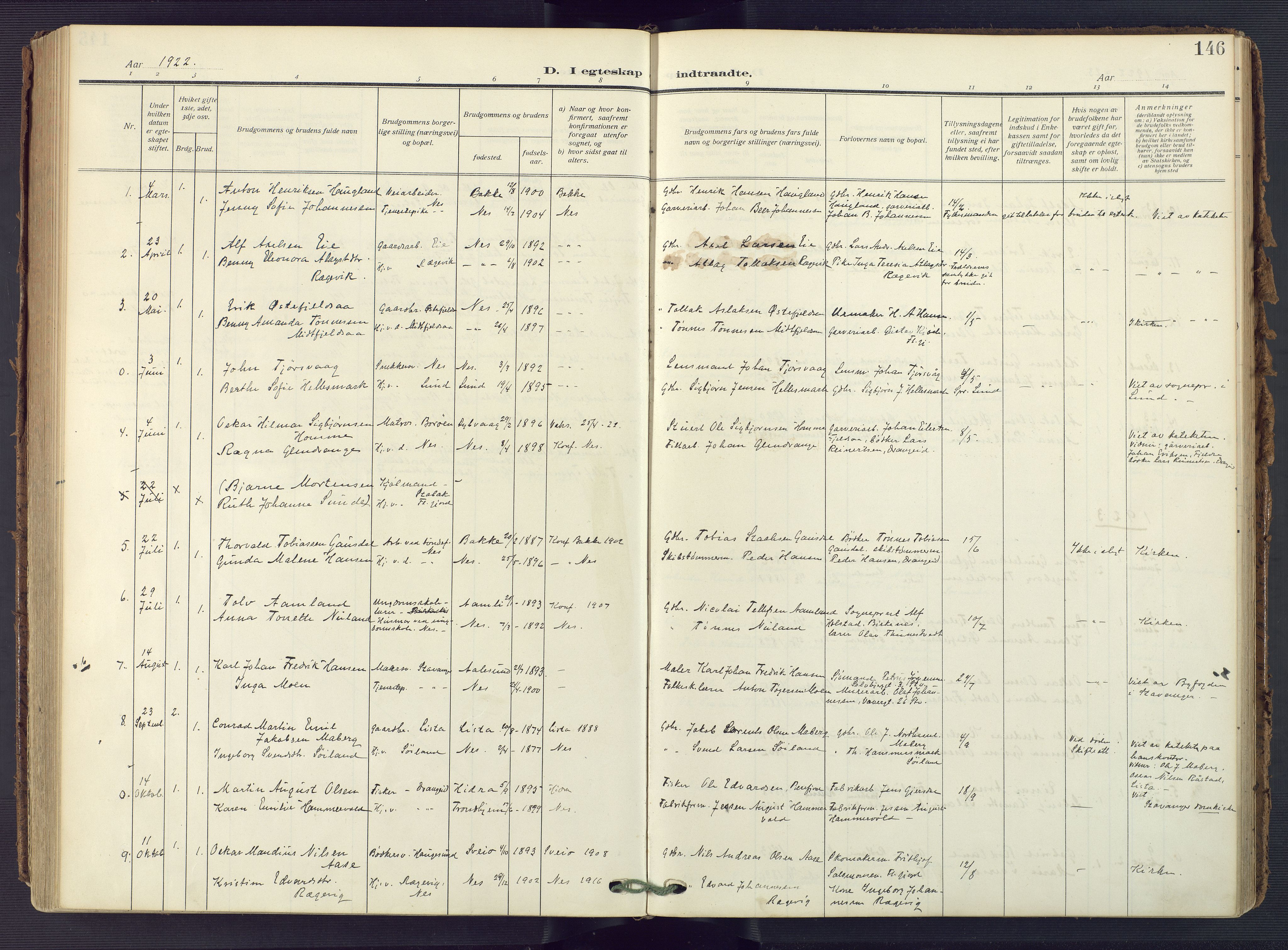 Flekkefjord sokneprestkontor, SAK/1111-0012/F/Fa/Fac/L0010: Parish register (official) no. A 10, 1910-1927, p. 146