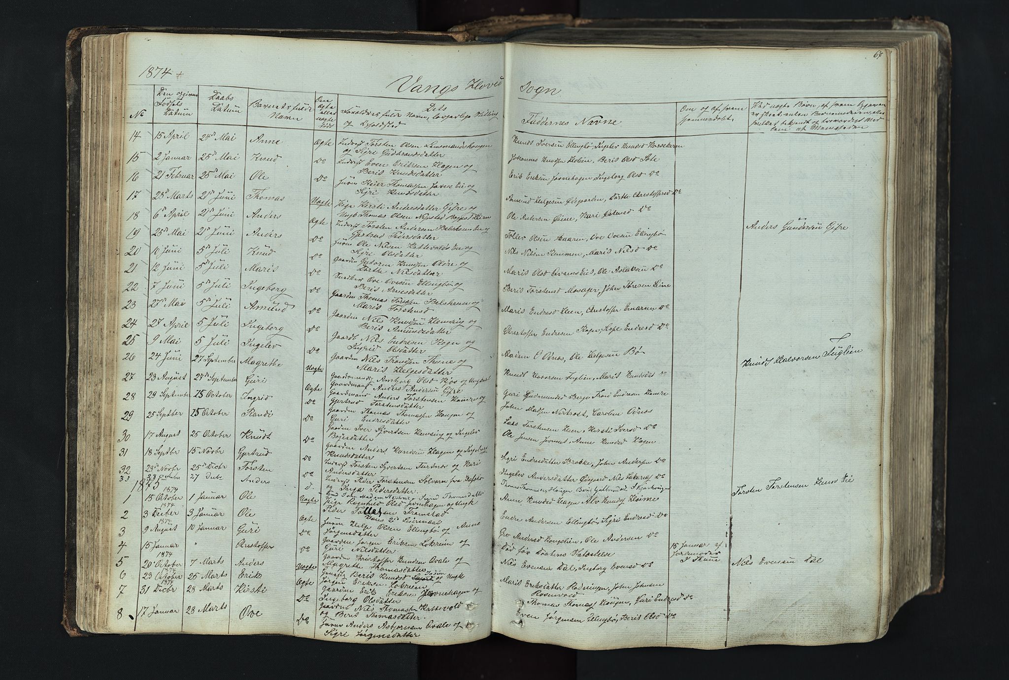 Vang prestekontor, Valdres, SAH/PREST-140/H/Hb/L0004: Parish register (copy) no. 4, 1835-1892, p. 67