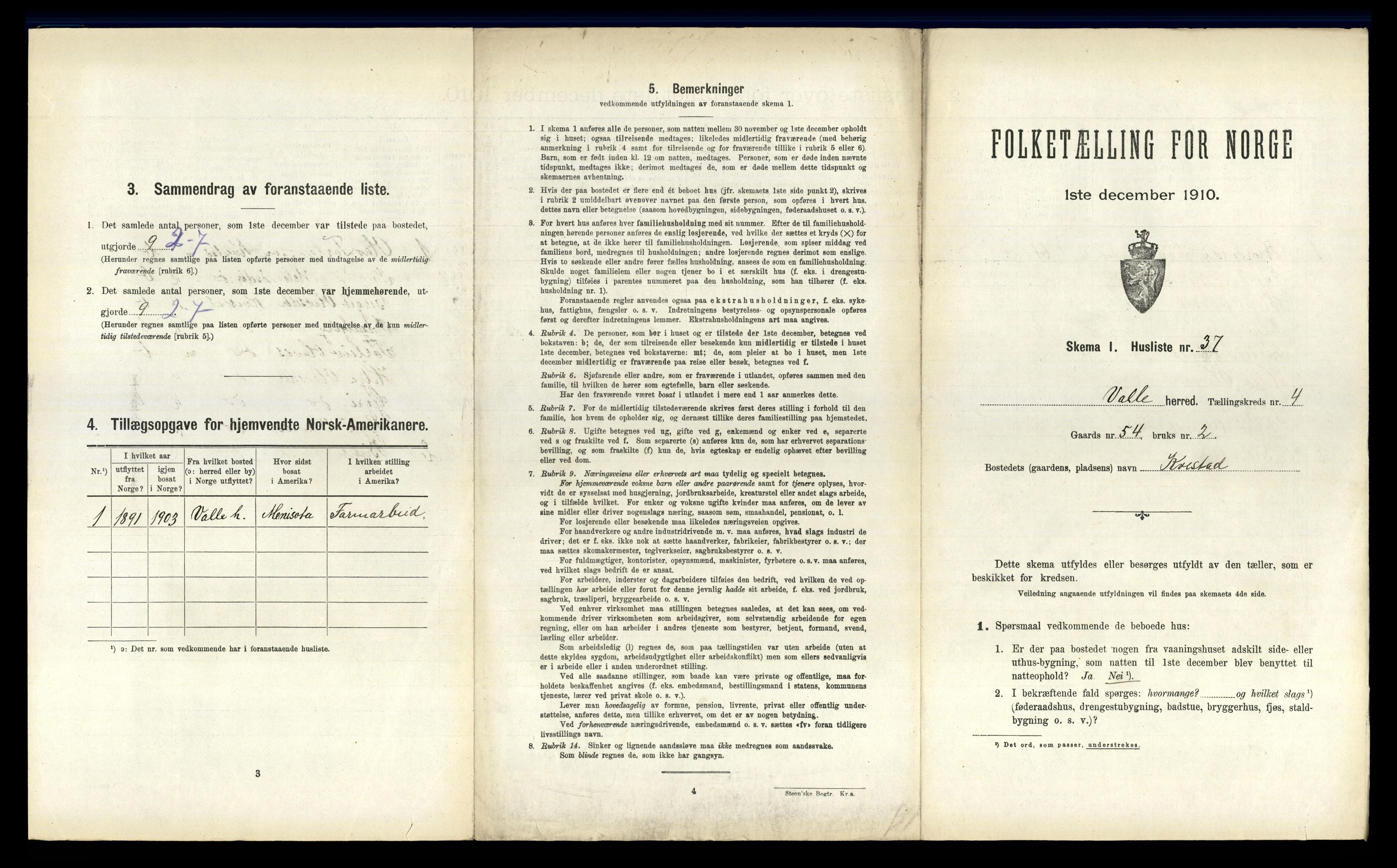 RA, 1910 census for Valle, 1910, p. 393