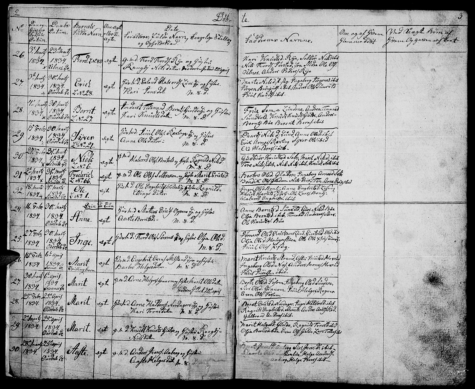 Nord-Aurdal prestekontor, AV/SAH-PREST-132/H/Ha/Hab/L0001: Parish register (copy) no. 1, 1834-1887, p. 2-3
