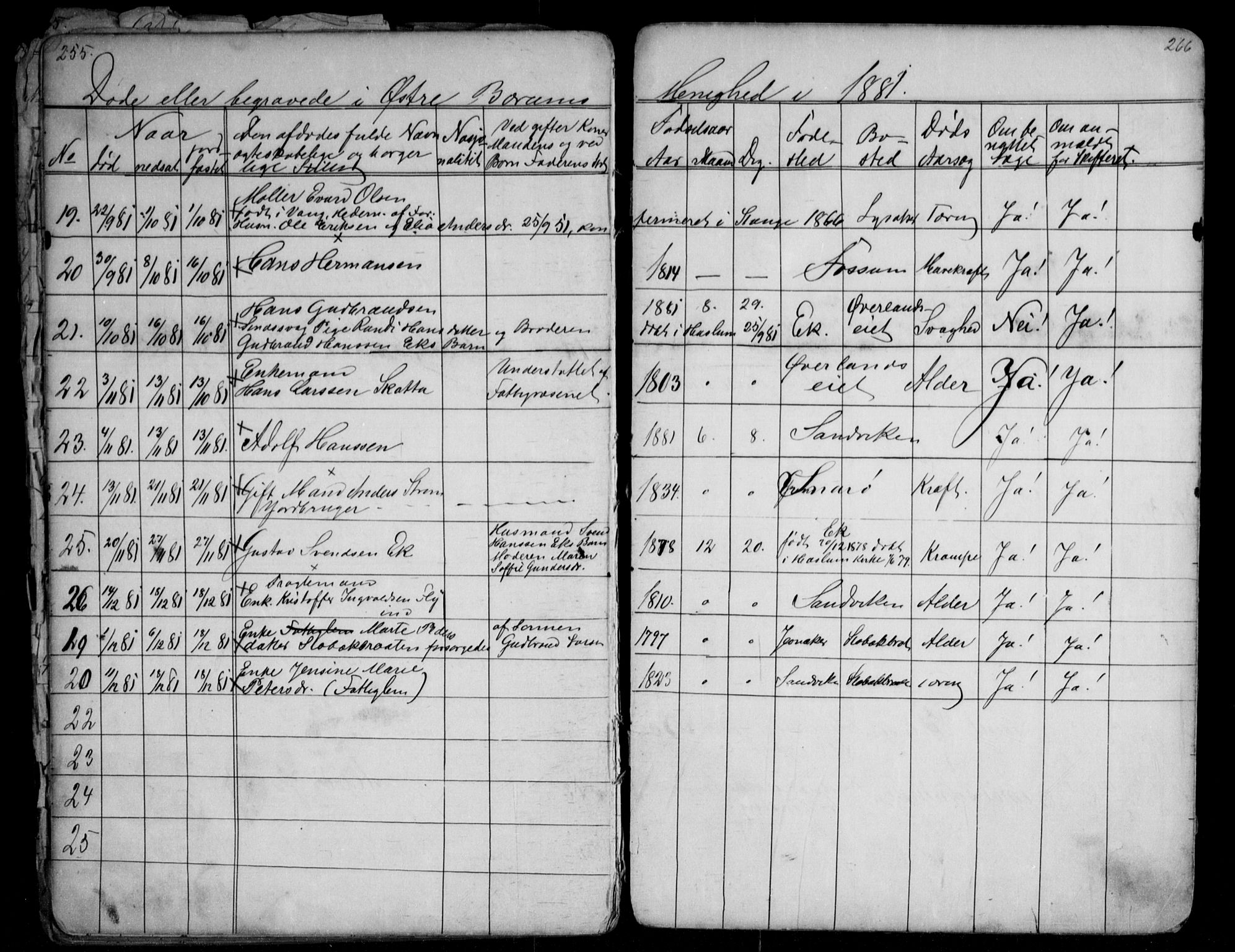 Asker prestekontor Kirkebøker, AV/SAO-A-10256a/G/Gc/L0002: Parish register (copy) no. III 2, 1874-1883, p. 255-256