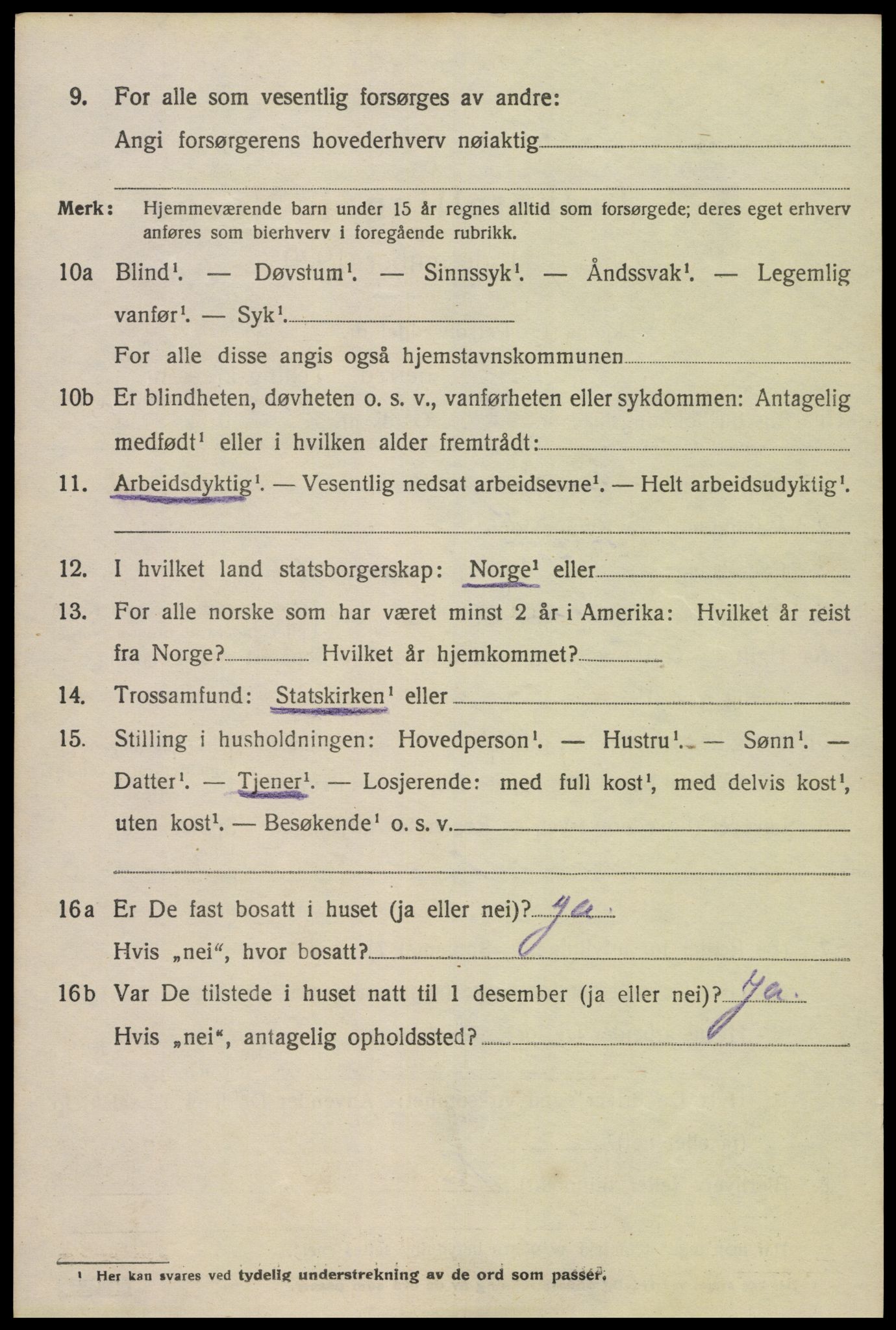 SAK, 1920 census for Oddernes, 1920, p. 4654