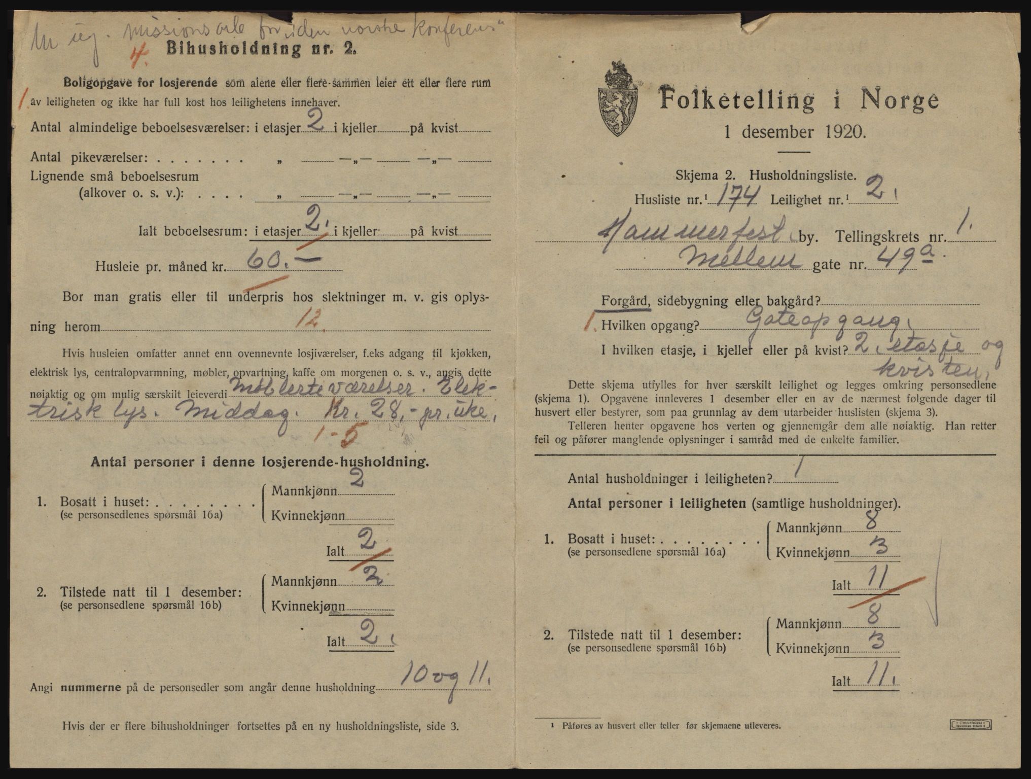 SATØ, 1920 census for Hammerfest, 1920, p. 1522