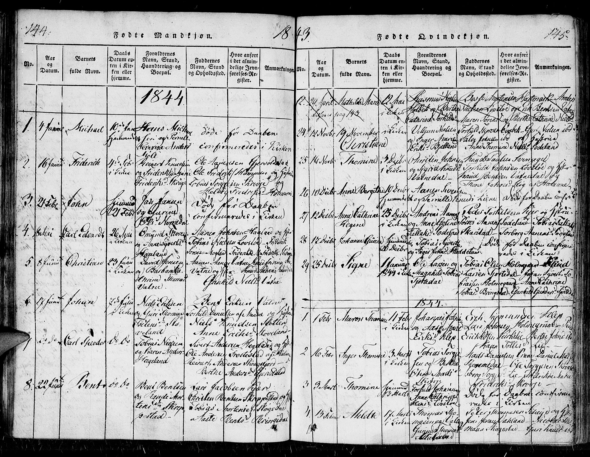 Holum sokneprestkontor, SAK/1111-0022/F/Fa/Faa/L0004: Parish register (official) no. A 4, 1820-1849, p. 144-145