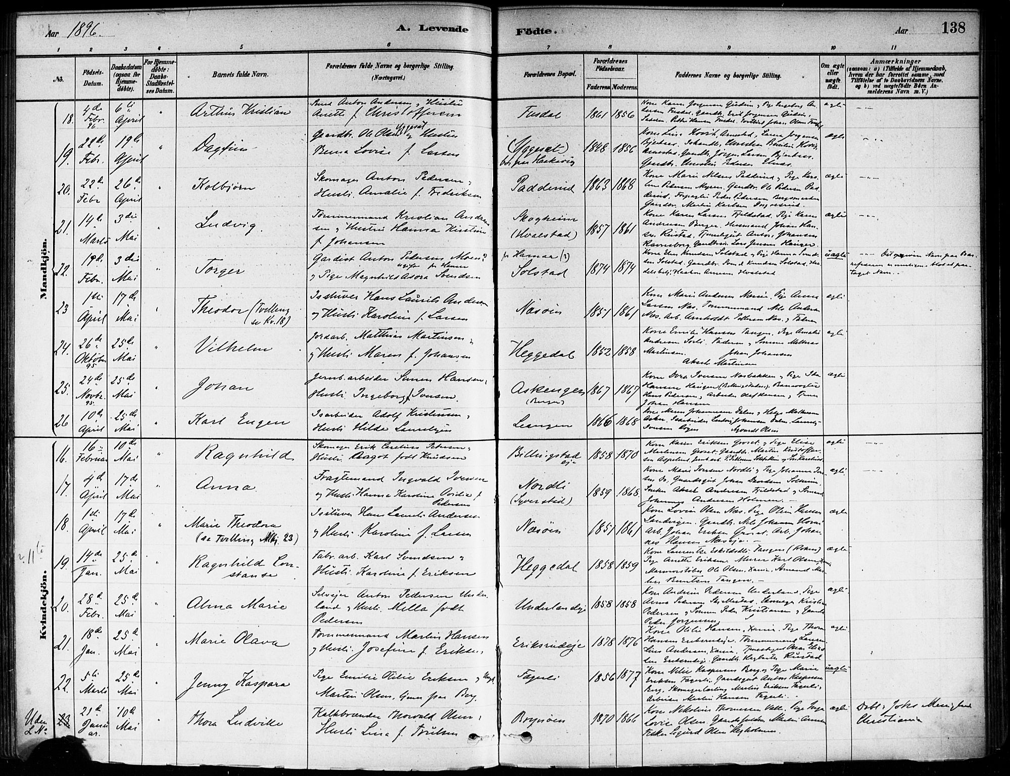 Asker prestekontor Kirkebøker, SAO/A-10256a/F/Fa/L0013: Parish register (official) no. I 13, 1879-1896, p. 138