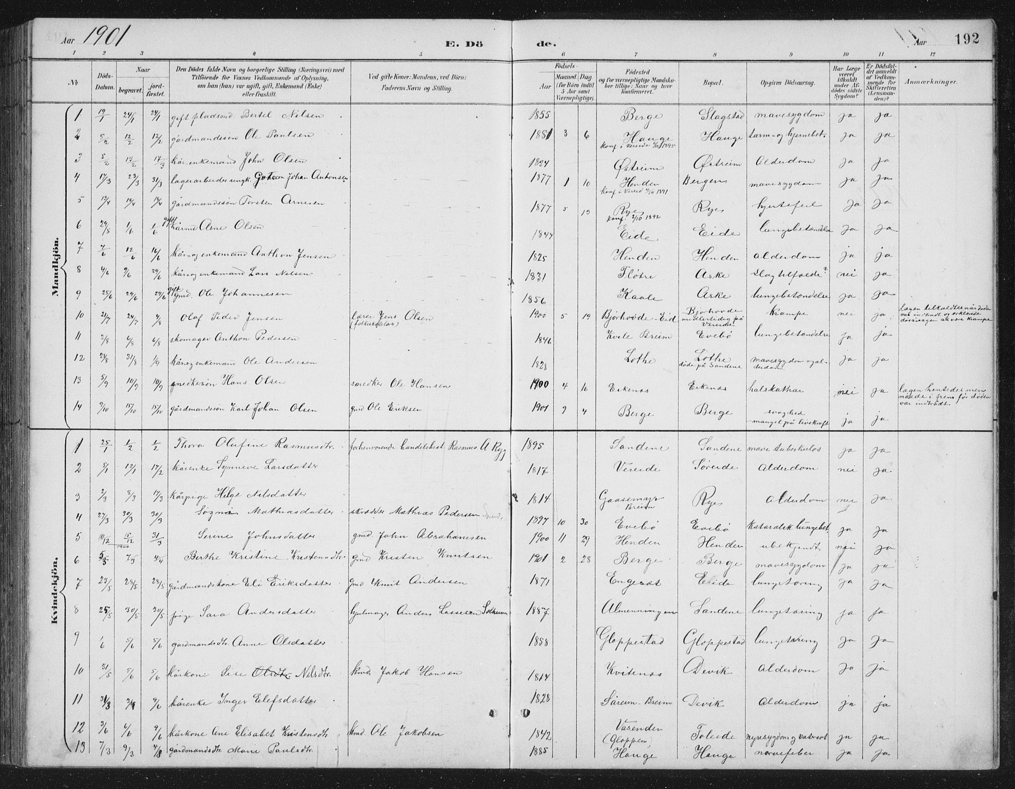 Gloppen sokneprestembete, AV/SAB-A-80101/H/Hab/Habb/L0002: Parish register (copy) no. B 2, 1889-1909, p. 192