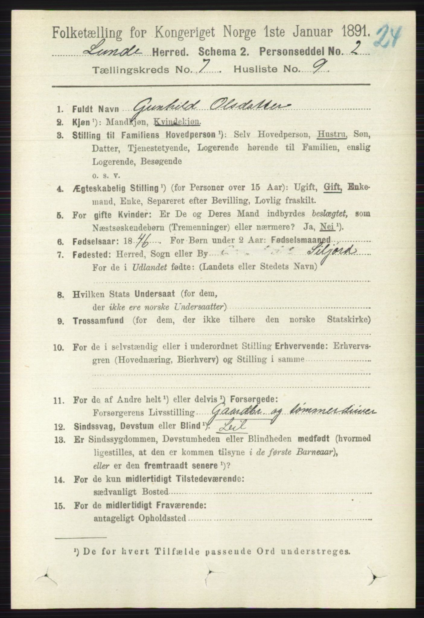 RA, 1891 census for 0820 Lunde, 1891, p. 2254