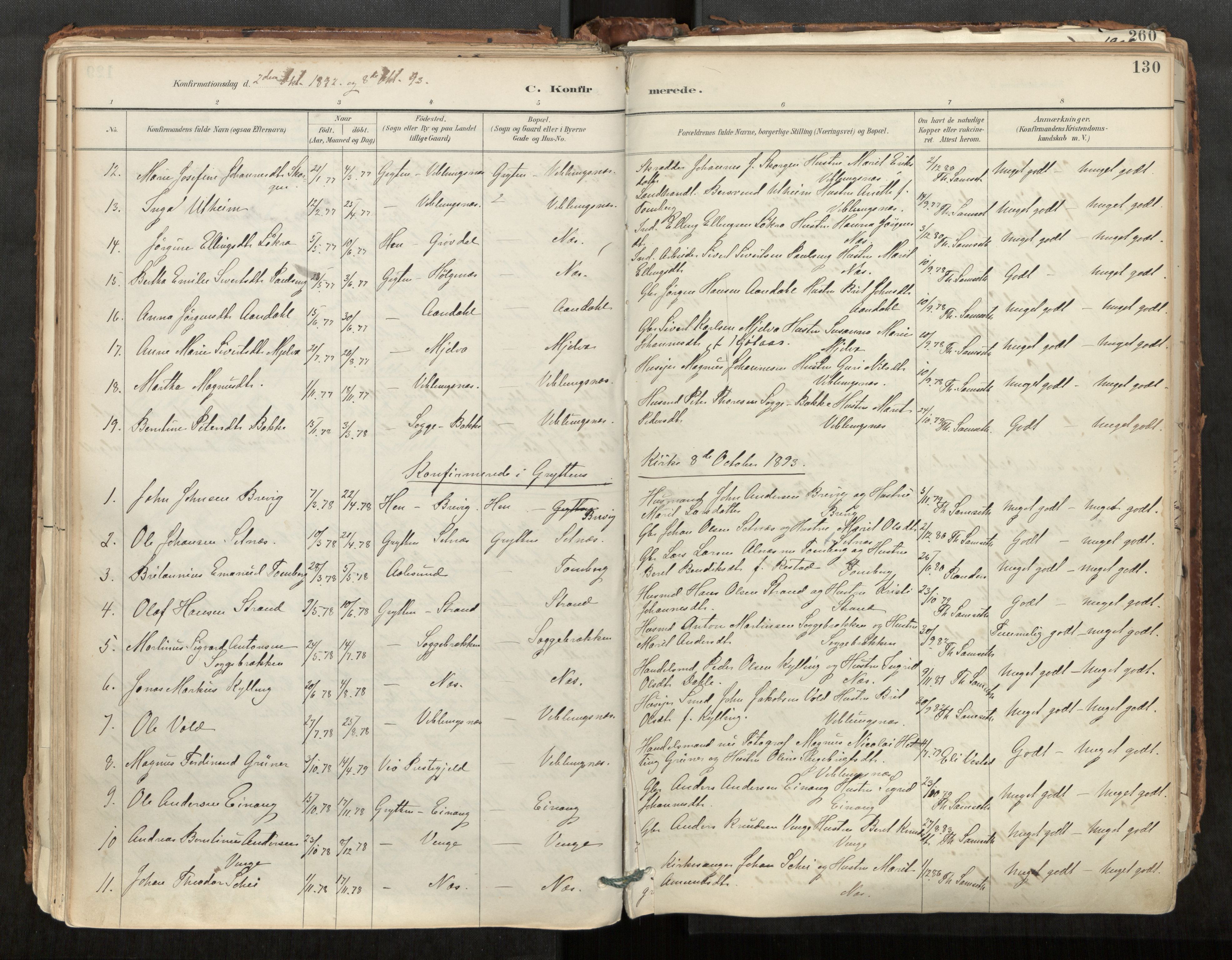 Ministerialprotokoller, klokkerbøker og fødselsregistre - Møre og Romsdal, SAT/A-1454/544/L0585: Parish register (official) no. 544A06, 1887-1924, p. 130