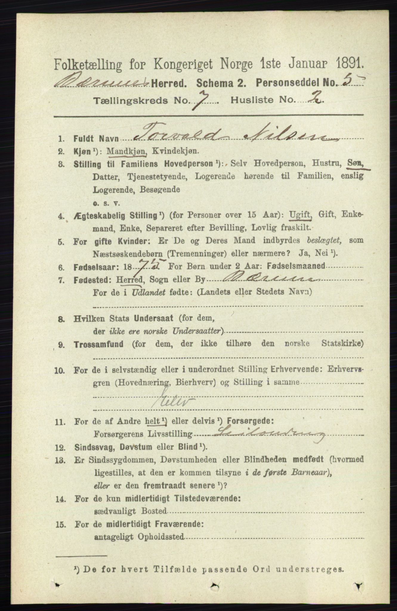 RA, 1891 census for 0219 Bærum, 1891, p. 4094