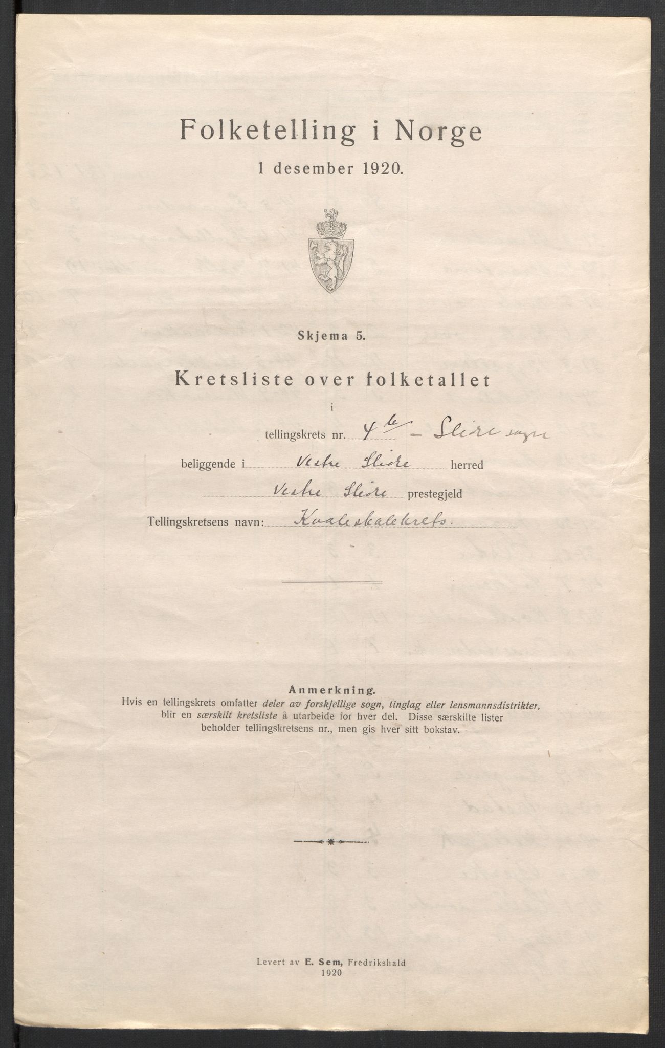 SAH, 1920 census for Vestre Slidre, 1920, p. 18