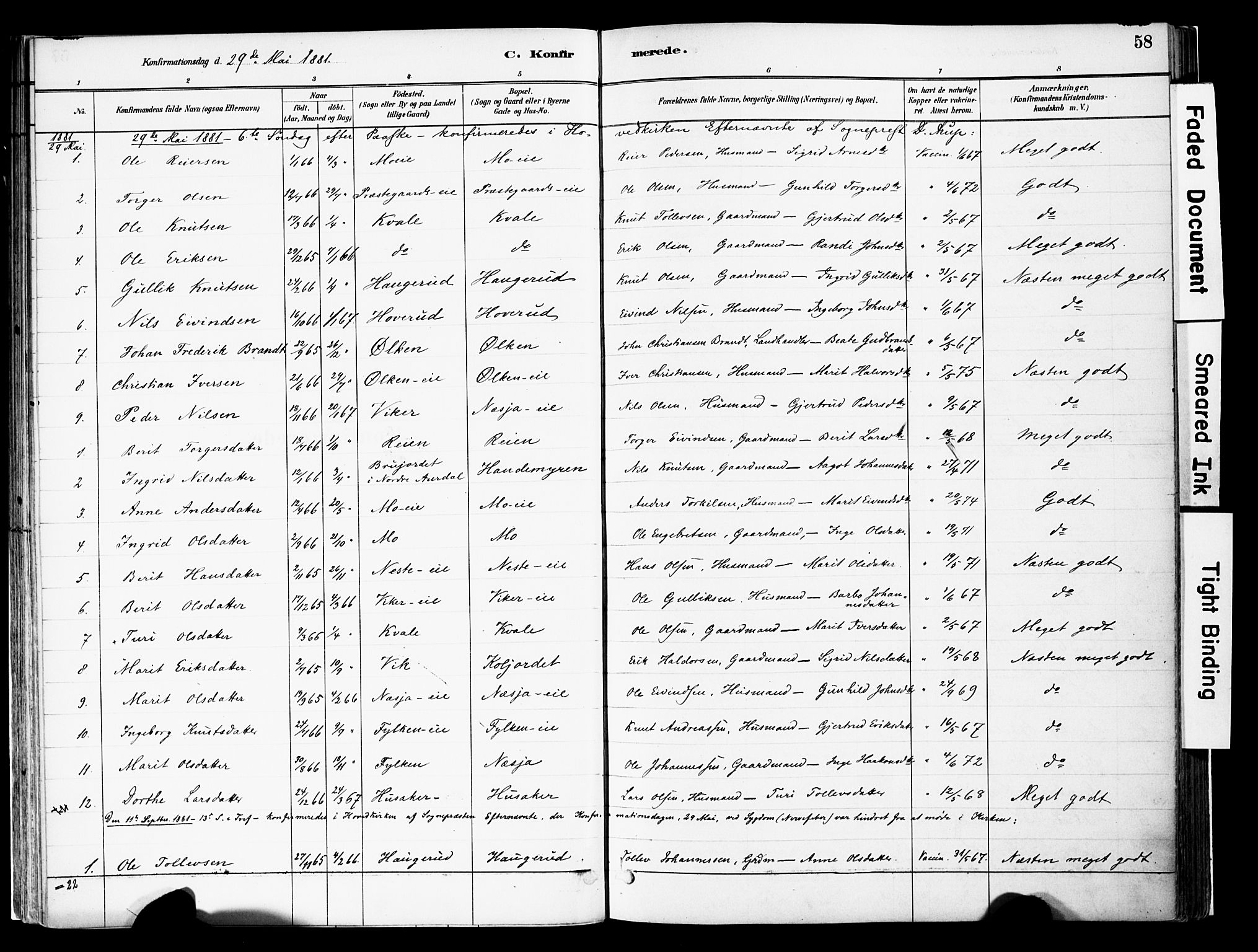Vestre Slidre prestekontor, SAH/PREST-136/H/Ha/Haa/L0004: Parish register (official) no. 4, 1881-1911, p. 58